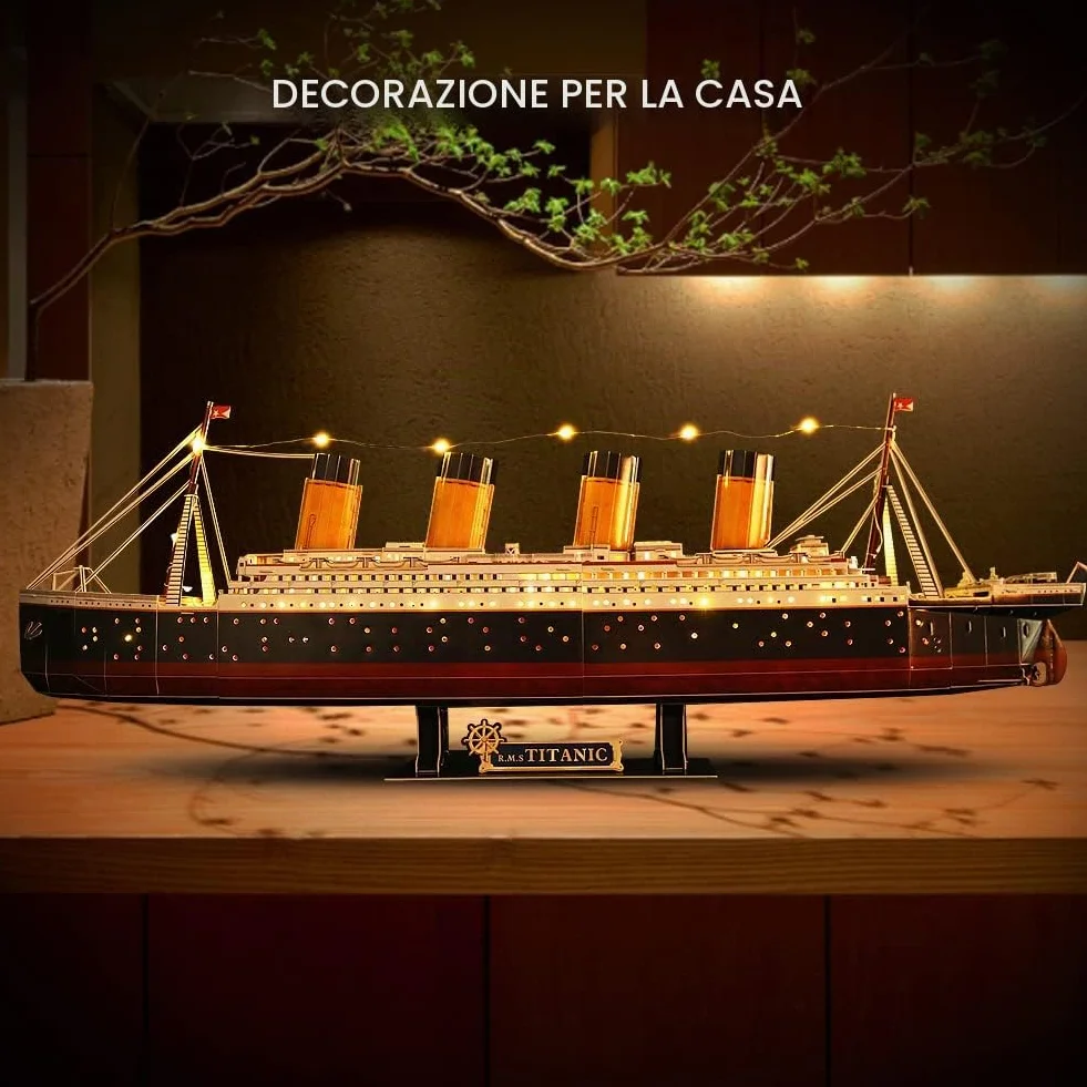 CubicFun Puzzle 3D LED Titanic - Regali di San Valentino Grande Nave Modello Kit di Costruzione Giocattoli per Adulti e Adolescenti,266 Pezzi