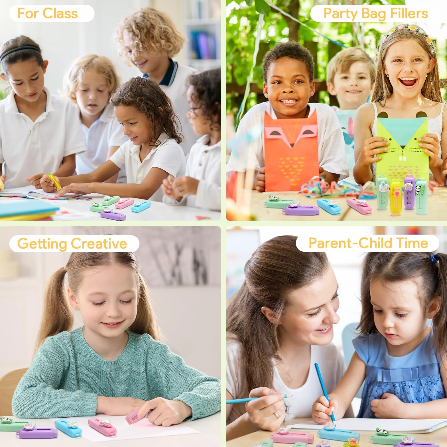 16 Pezzi Set Retrattile Gomme da Cancellare per Sacchetti Regalini Fine Festa Compleanno Bambino Invitati, Pignatta Gadget Regalo Compleanno Bambini e Bambina