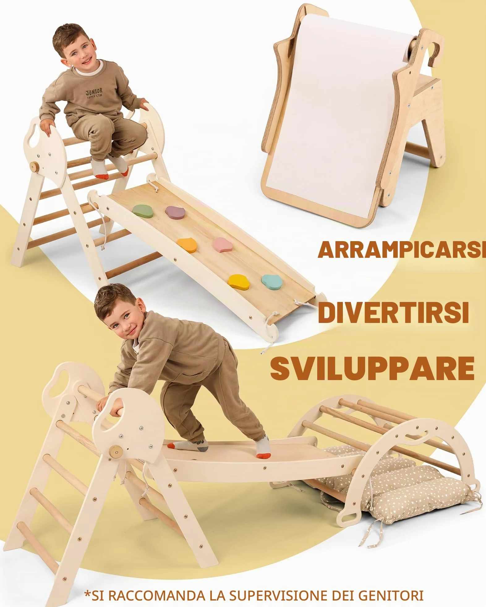 Goodevas 5-in-1 Struttura da Arrampicata per Interni in Legno con Scivolo – Triangolo Montessori per Bambini da 1 Anno, Parco Giochi per Interni, Giocattolo da Arrampicata per Bambini Triangolo