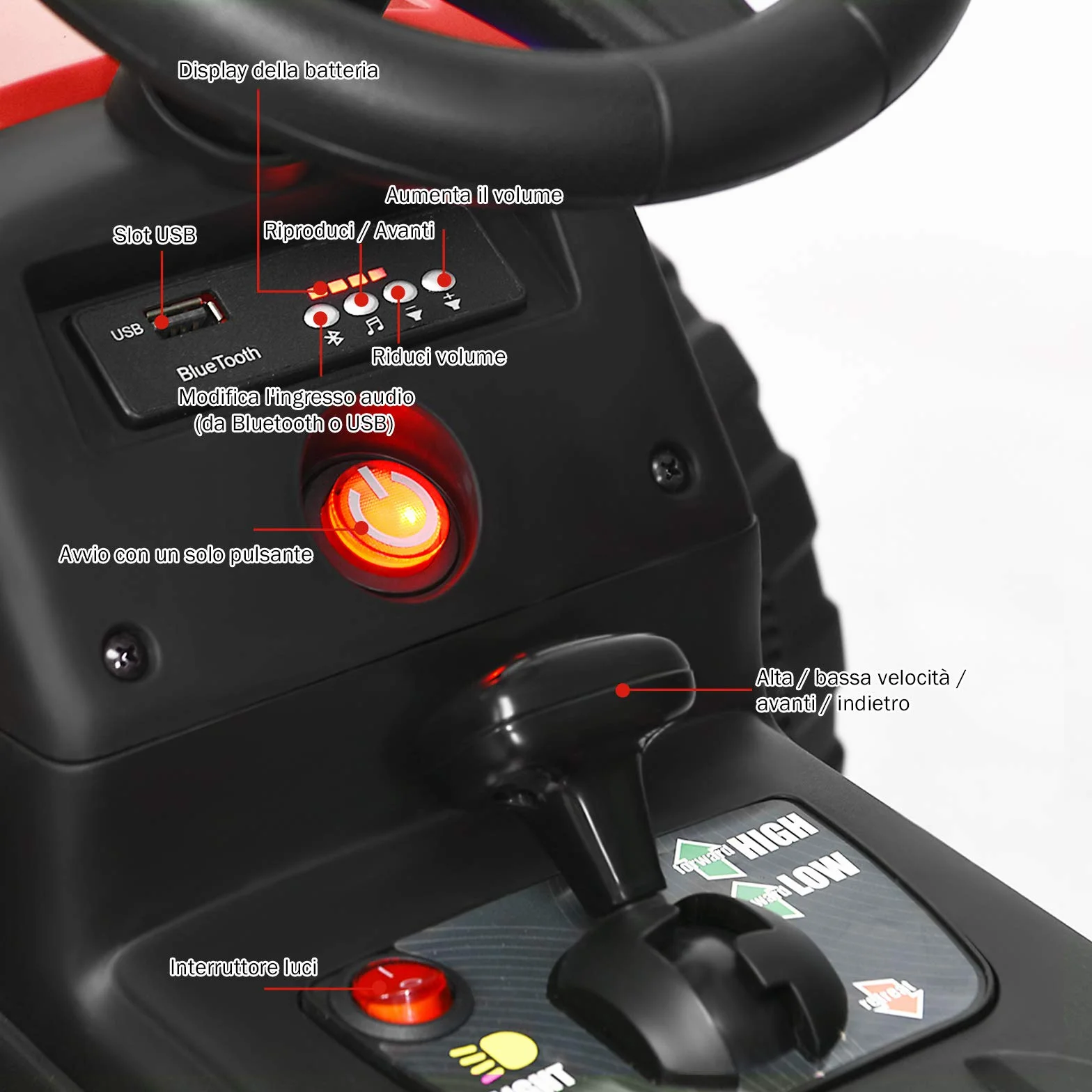 COSTWAY Trattore con Rimorchio Cavalcabile per Bambini 12V, Trattore Elettrico Telecomandato, con Luci e Suoni, 30kg, 3+ Anni (Rosso)