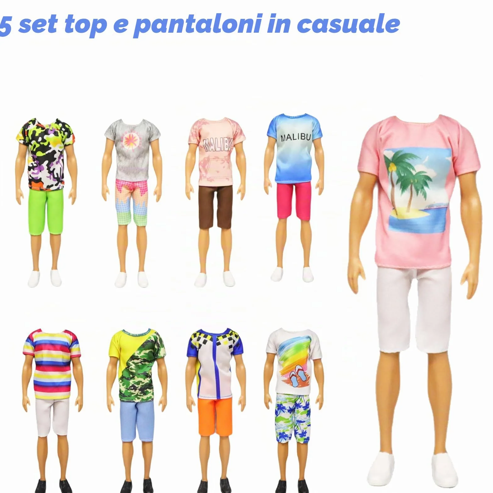 Generic 26 pezzi vestiti per bambole compatibili con Ken: tuta, abbigliamento casual, pantaloni, scarpe, appendiabiti, auricolare, paddle board per bambole da 11,5 e 12 pollici, tema spiaggia