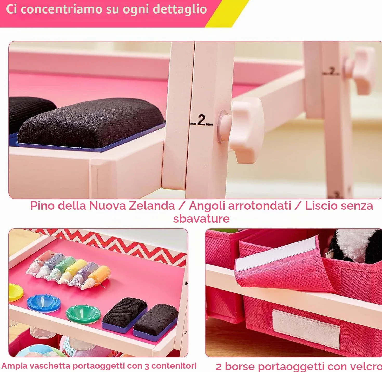 FUNLIO Lavagna per Bambini 3-8 Anni Regolabile con Cavalletto, Magnetica, Antiwarp, Rosa