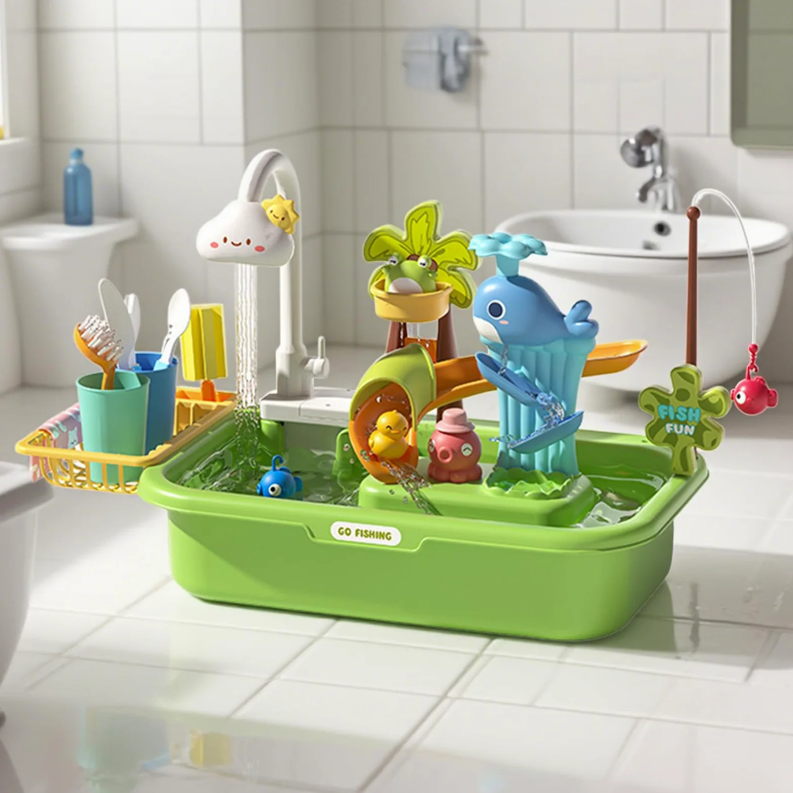Tavolo Acquatico Tavolo Sabbia e Acqua da Esterno | Sensoriale Educativo con Pompa per Giardino Sviluppo Coordinazione Mano-Occhio Attività Estive Interattivo