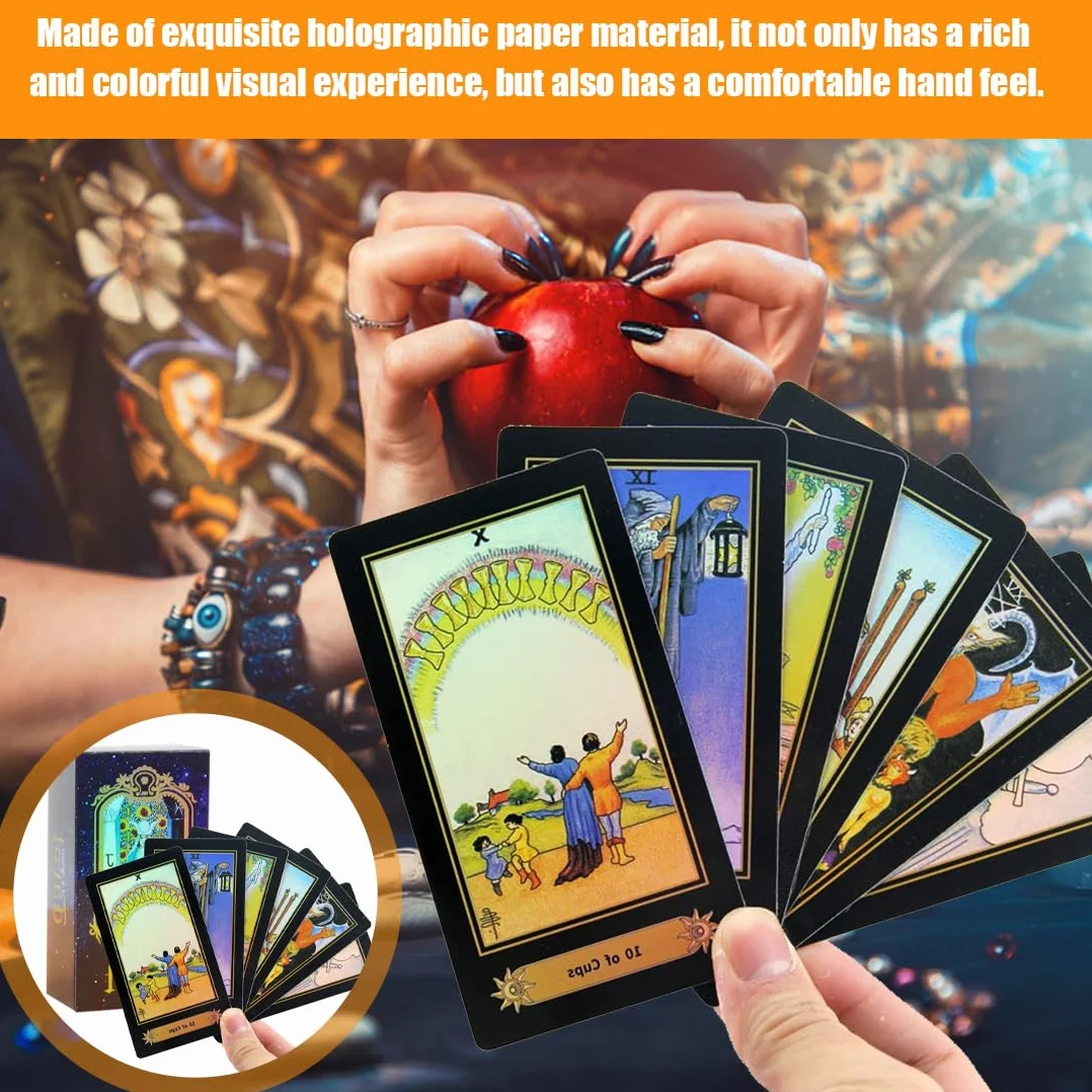 78 Tarocchi carte, per Tarocchi rider waite, Mazzo di Tarocchi Olografici Gioco di Lettura del Futuro con Scatola Colorata per Principianti e Giocatori Professionisti, Regina（Inglese）