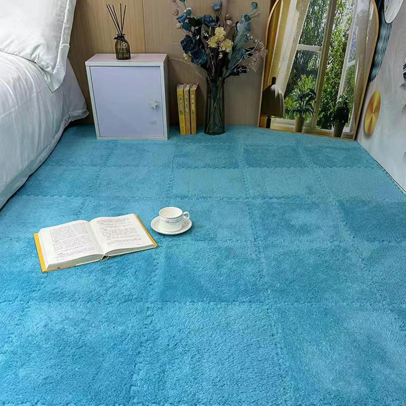 Tappeto ad Incastro Splice, Tappeto ad Incastro a Forma di Puzzle, Tappeto in Peluche, Tappeto ad Incastro Quadrato, Tappetino Antiscivolo per Camera da Letto, Tappeto in,Blue-50pcs