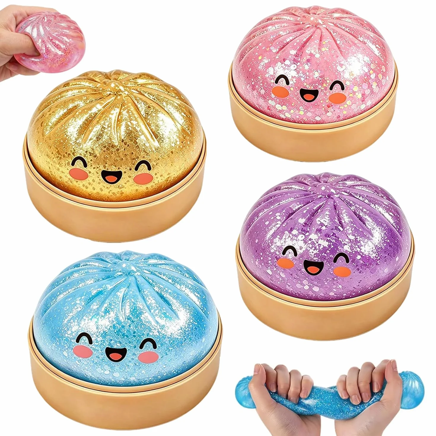 Giant Dumpling Squishy 4 Pezzi Ravioli Glitterati Antistress Giocattolo Stress Ball Ufficio