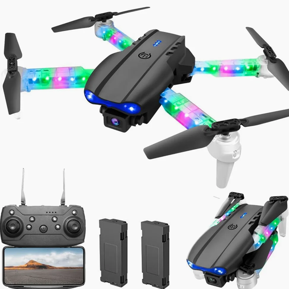OBEST Drone con Telecamera per Principiante,Mini Drone Professionale con Luce LED Colorata,Wifi FPV Pieghevole RC Quadcopter,Capovolgimento 3D,Atterraggio e Volo con un Clic