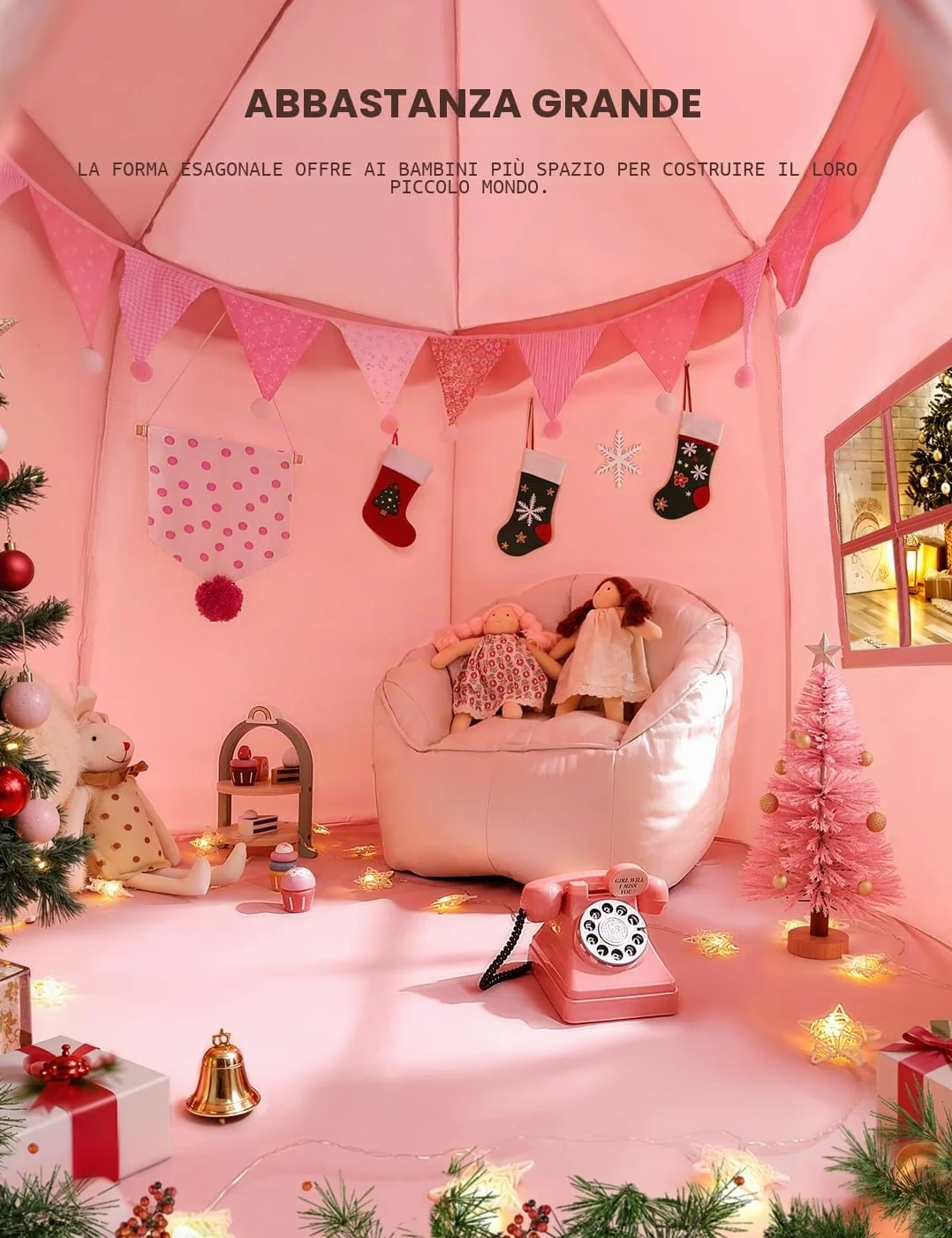 Besrey Tenda per Bambini con Luci – Tenda Gioco per Bambini a Castello per Principesse, Ampio Spazio Interno, Struttura Stabile – Ideale per Tenda Bambini Cameretta e Interni (Rosa)