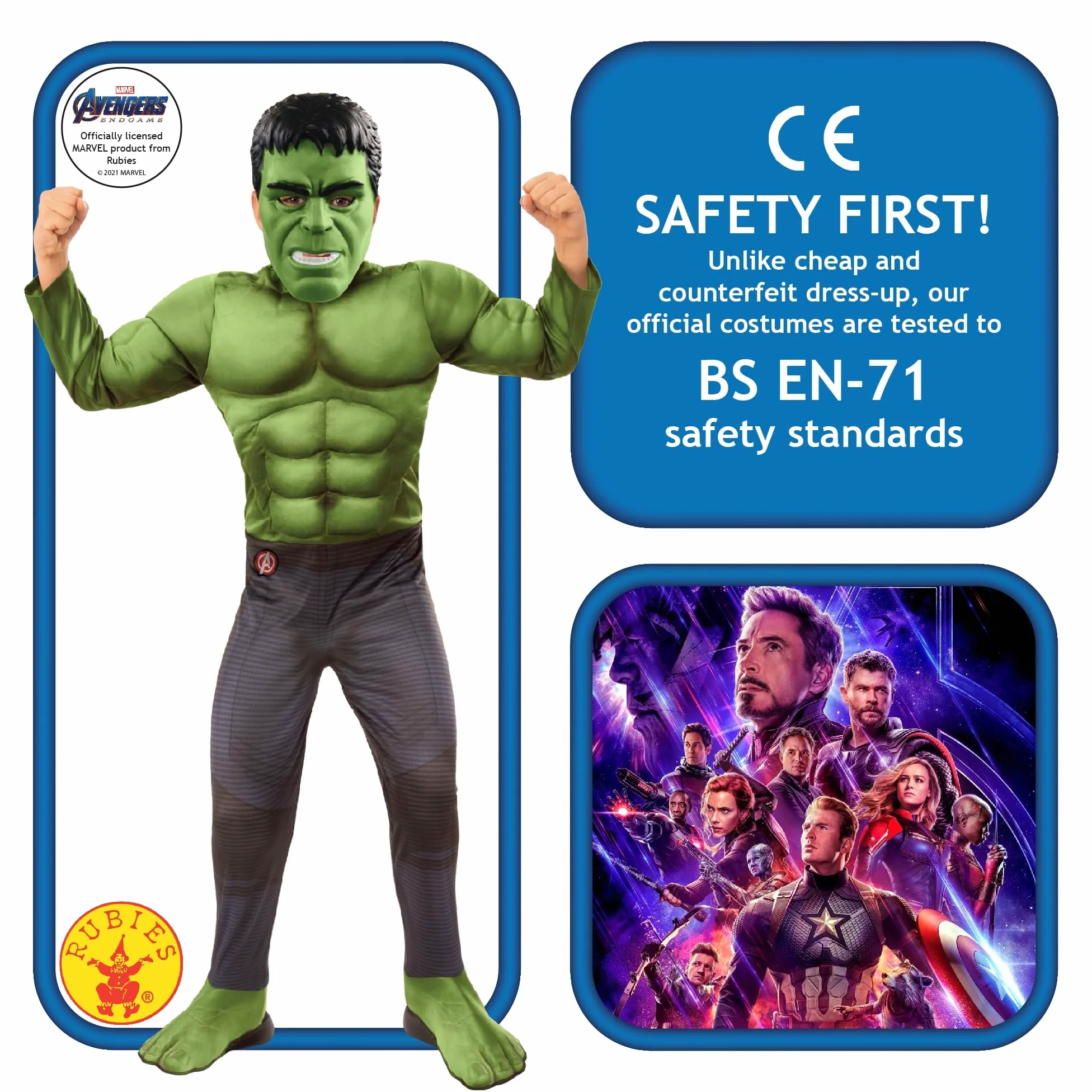 Rubie's Costume Ufficiale Avengers Endgame Hulk, per Bambini, Taglia S, età 3-4 Anni, Altezza 117 cm, Halloween