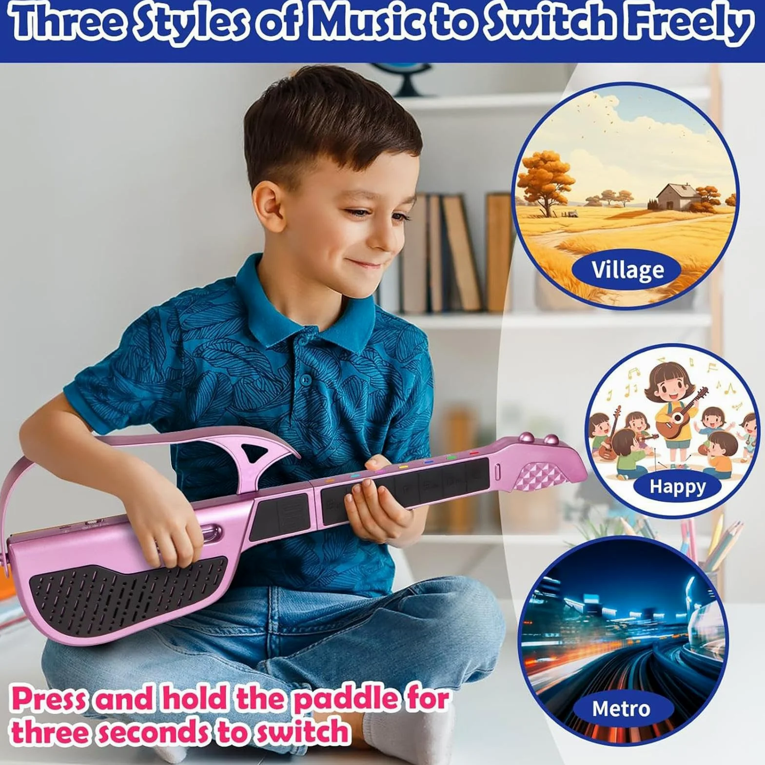 Chitarra Giocattolo Chitarra Elettrica Senza Corde | Strumento Musicale Elettrico Piegevole per Educazione Musicale Bambini Viaggio Casa Scuola Attività