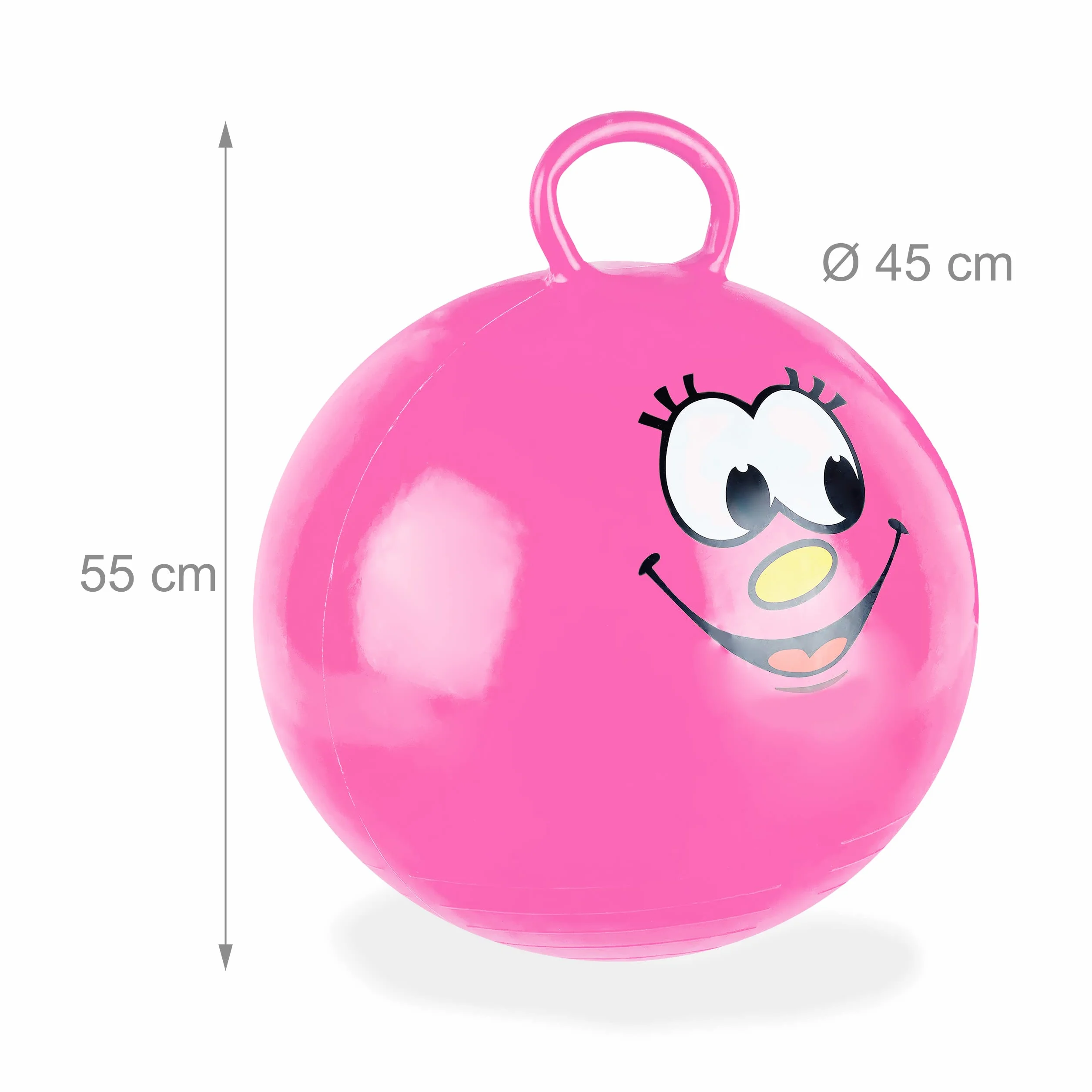 Relaxdays Pallone Rimbalzante, Palla per Saltare, Skippy Ball, Bambini, Ø 45 cm, Indoor & Outdoor, con Maniglia, Rosa