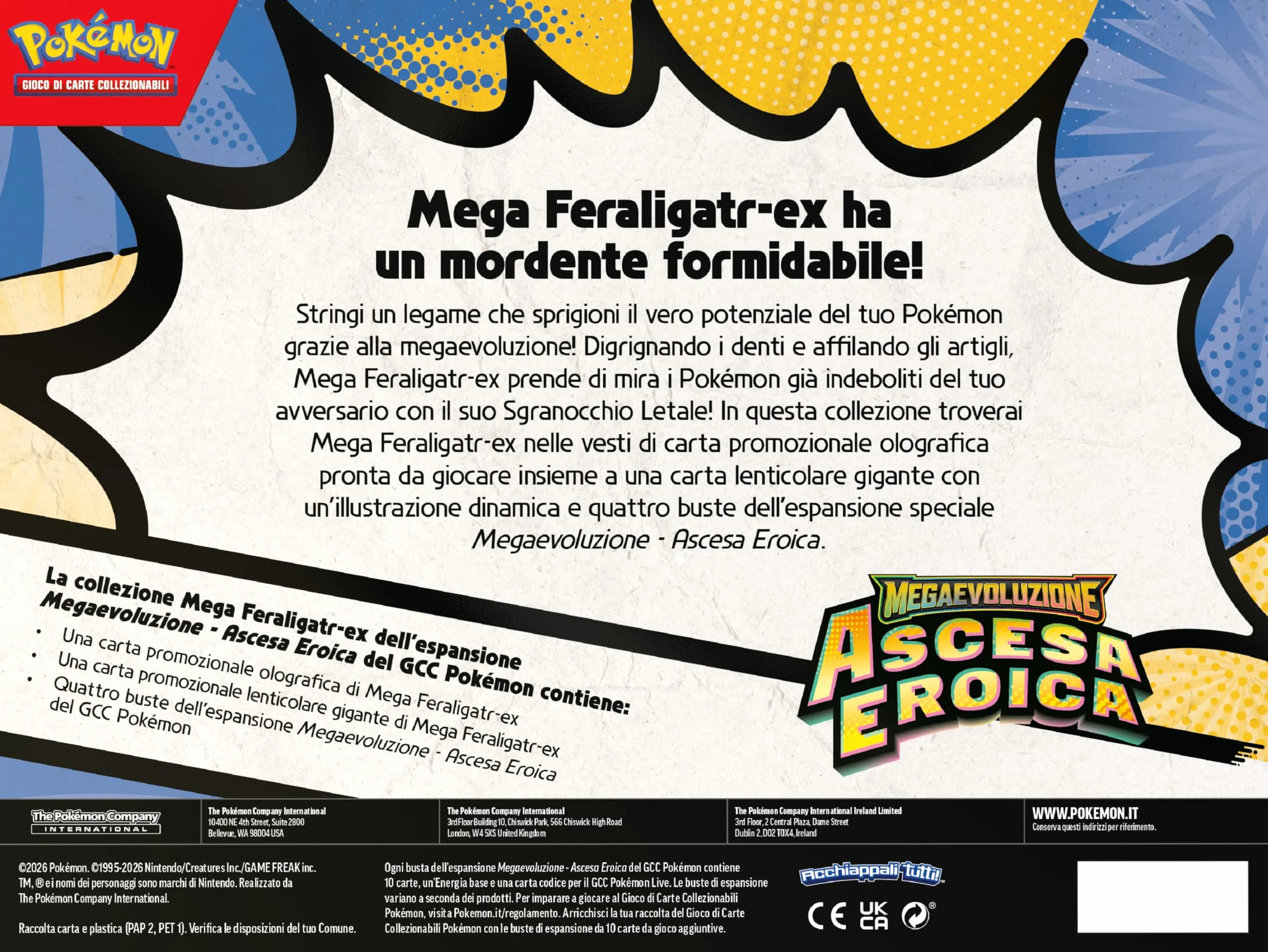 Pokémon: collezione Mega Feraligatr-ex dell’espansione Megaevoluzione - Ascesa Eroica del GCC Pokémon (una carta promozionale olografica, una carta lenticolare gigante e quattro buste di espansione)