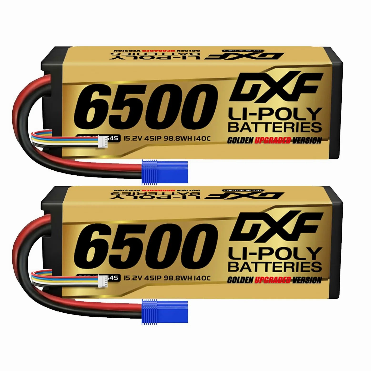 DXF Batteria LiPo 4S 15.2V 6500mAh 140C HV Spina EC5 Auto RC Truck Buggy 1/8 1/10 Alte Prestazioni Potente Tecnologia Avanguardia Sicurezza Gare Racing Modellismo 2 Pezzi