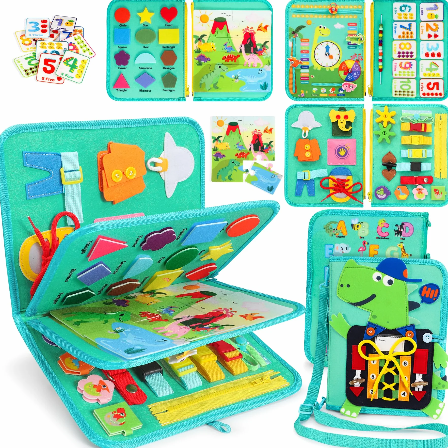 Dinosaur Busy Board Montessori Giocattoli Educativi 1+ Sviluppo Abilità Motorie Fini Sensoriale Viaggio