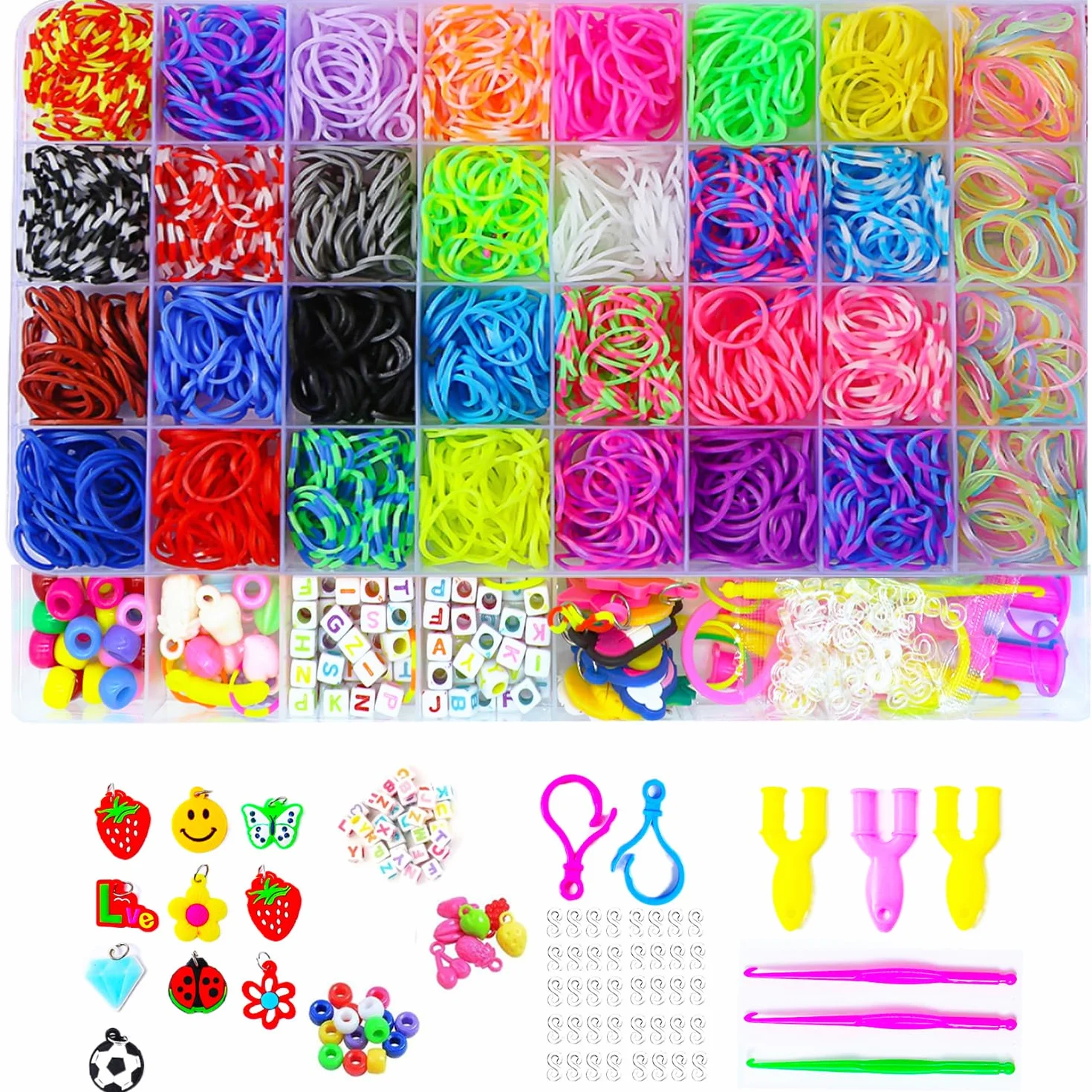 Yestrong Elastici per Braccialetti, 2500+ Bracciale Elastici Colorati Loom Bands Kit 40 griglia, fai da te Bambina Elastici di Gomma Bracciale Lavorare