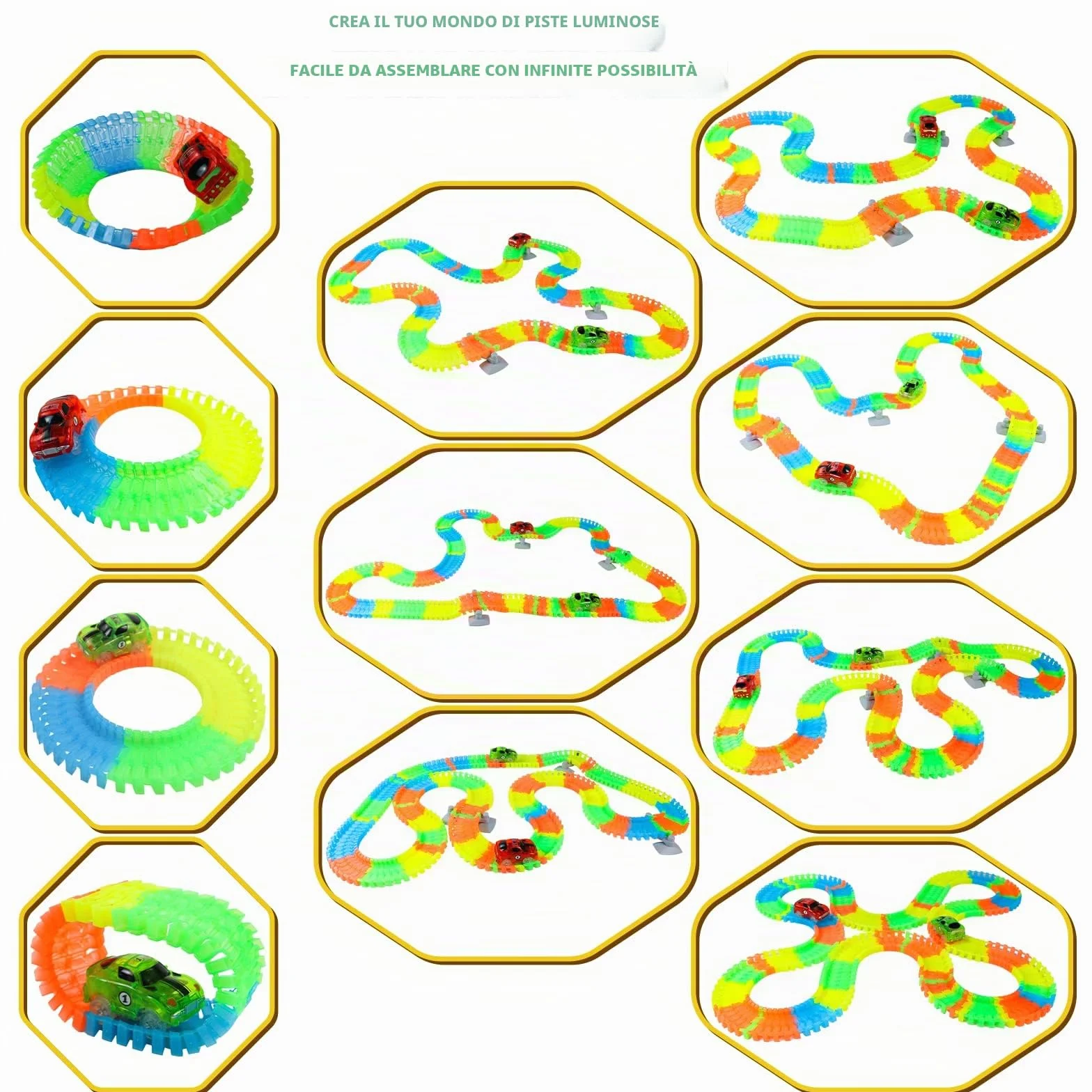 Giochi Bambini 3 Anni Pista Macchinine per Bambini - Giochi Bambino 3 Anni con 240 Pezzi Luminosa Flessibile Pista Macchinine e 2 LED Cars Macchinine Regalo Bambino Bambina 3 4 5 Anni Maschio