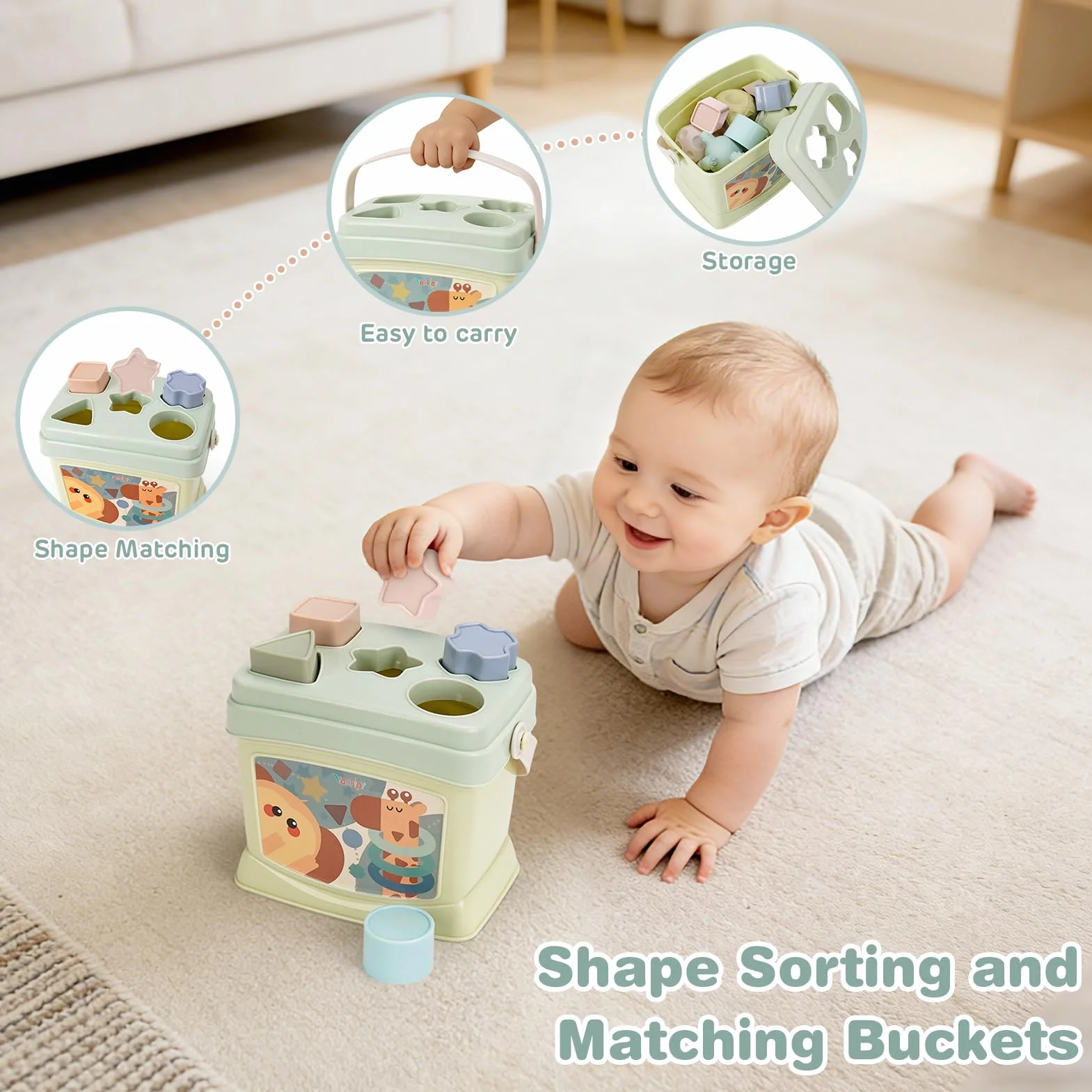 Vanplay Giochi Montessori 6 Mesi, Giochi Neonato 6-9 Mesi, 4 in 1 Giocattoli, Giochi Sensoriali per Neonati, Regalo Neonato 6 9 12 Mesi