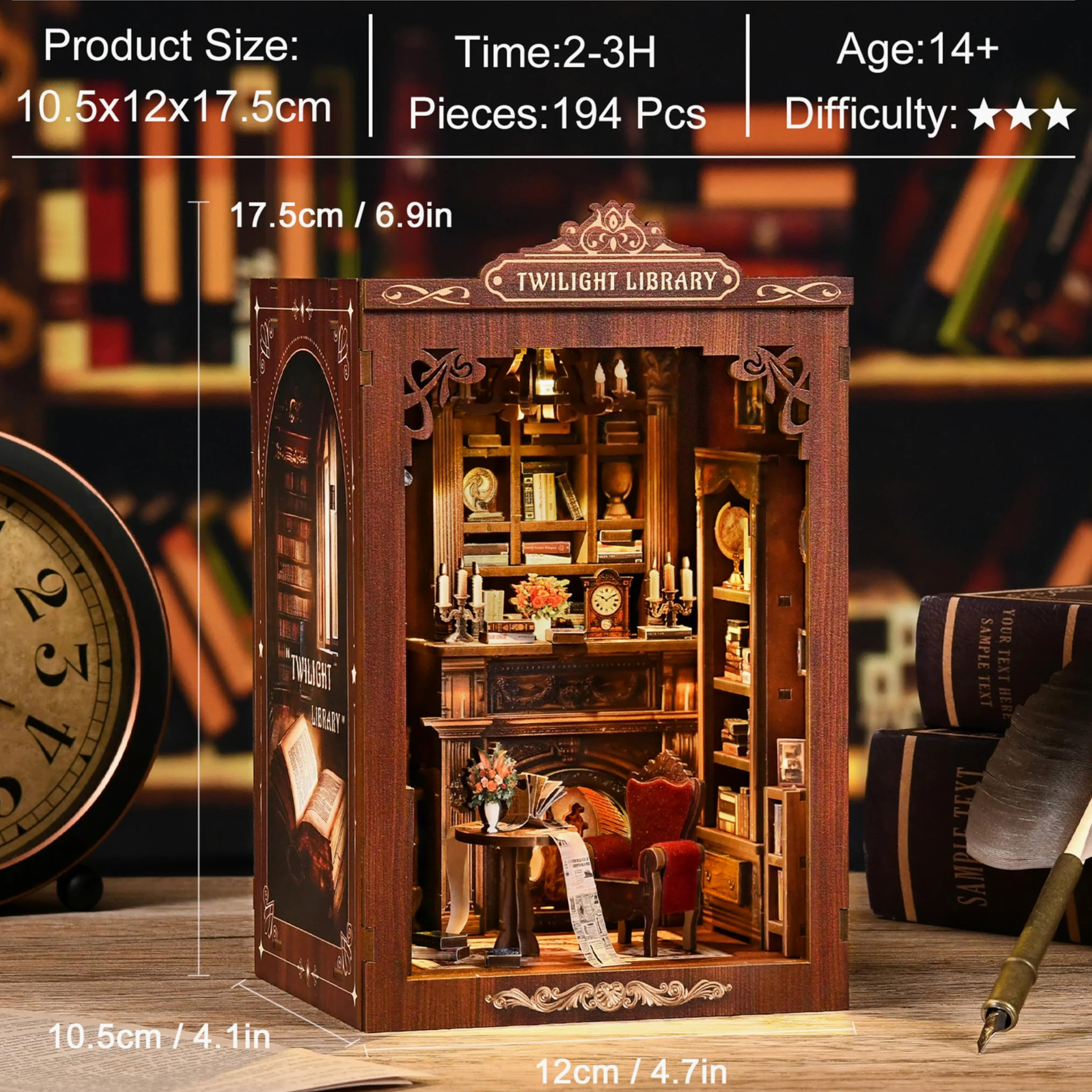 ISSEVE Kit per angolo del libro, kit fai da te in miniatura per adulti e principianti, mini kit per casa delle bambole, decorazione per libreria, puzzle in legno 3D per regali artigianali (biblioteca