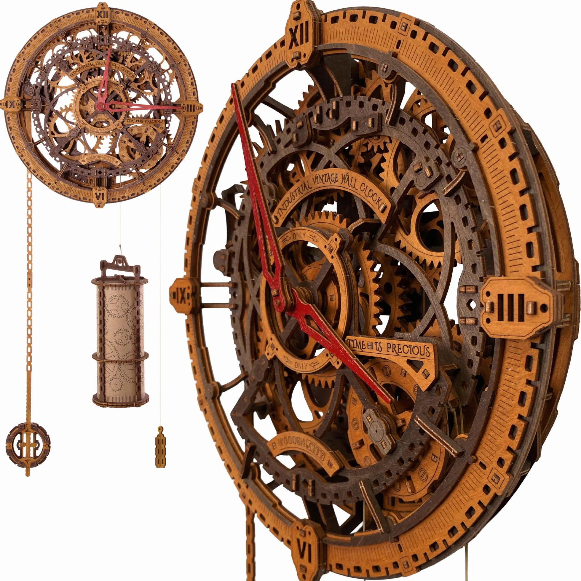 WOODEN.CITY Puzzle 3D per adulti - Orologio da parete industriale vintage - Puzzle in legno - Kit di costruzione di orologi meccanici