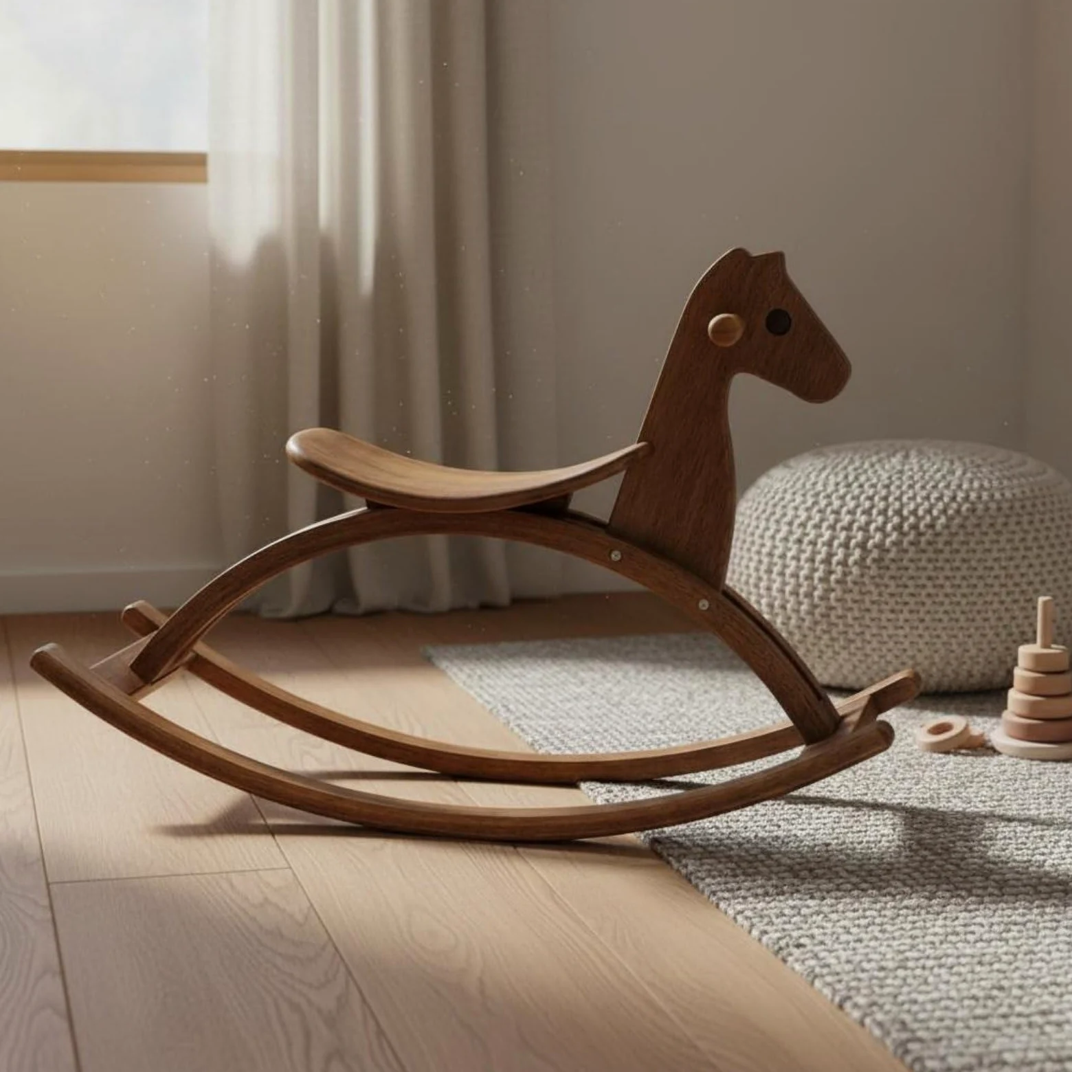Sedia a Dondolo per Bambini Giocattolo a Dondolo Cavalluccio in Legno Seggiolina Dondolante Poltroncina Dondolante con Design Curvo Minimal E Venature, color to 1