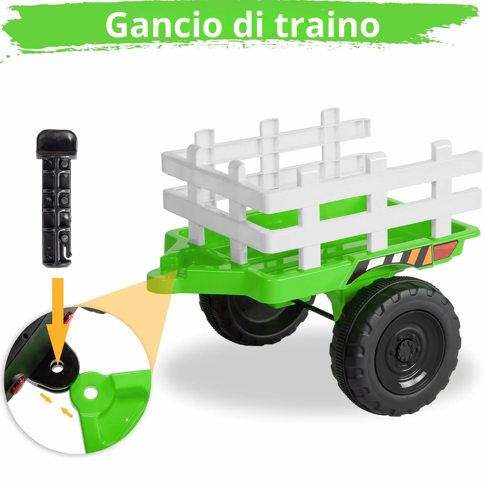 LALAHO trattore elettrico per bambini 12V con luci a LED, trattore telecomandato, musica, 3-8km/h, rimorchio staccabile (Verde chiaro)