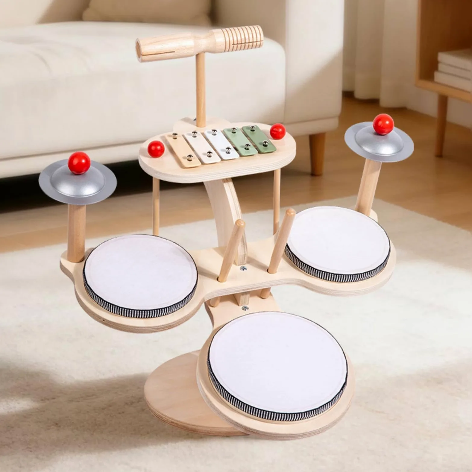 harayaa Batteria per Bambini Set Tamburo Xilofono Percussioni Strumento Musicale in Legno Sensoriale per Apprendimento Adatta per Prescolare Casa Giochi Musicali Regali Attività Familiari