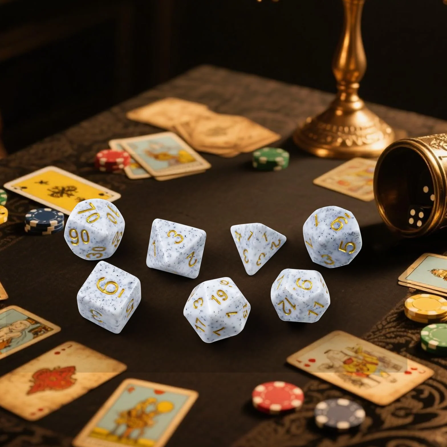 Set di 7 dadi poliedrici, dadi in poliedro con glitter DND Dice per Dungeons & Dragons RPG MTG DND (blu screziato)