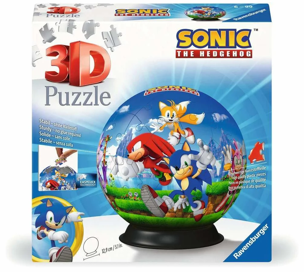 Ravensburger - Puzzle 3d Sonic the Hedgehog​ 72 pezzi, Puzzle 3d bambini 6 anni o più, Giochi bambini 6 anni, Collezione Sonic, Giochi divertenti, Idee regalo