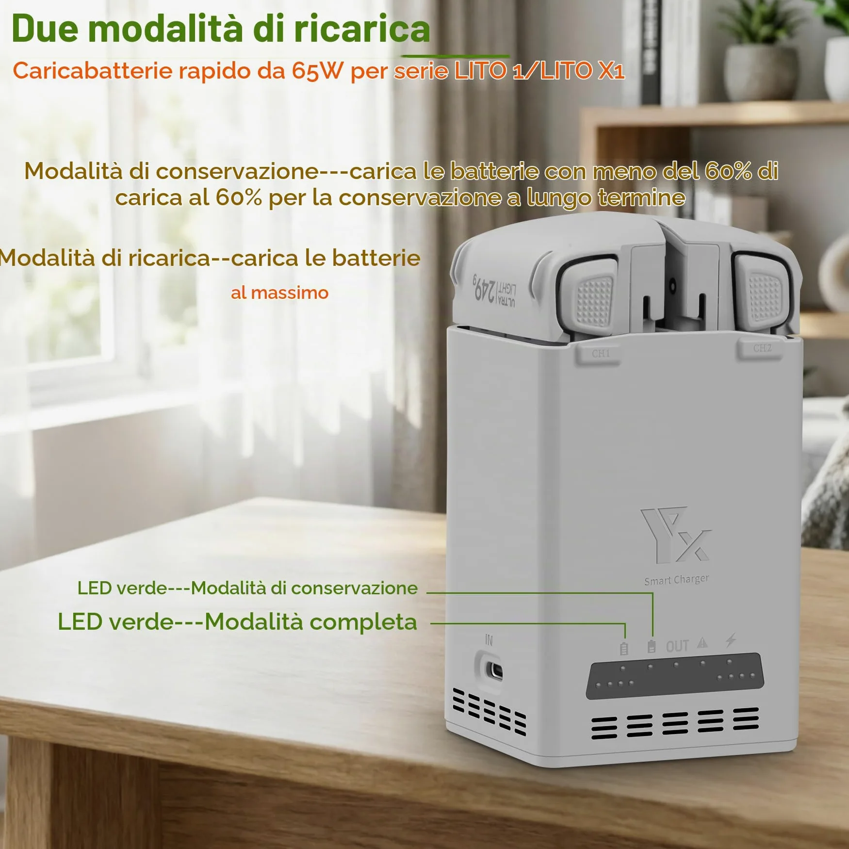 Caricabatteria bidirezionale da 65 W con carica di stoccaggio per DJI Lito 1 X1 | Doppio hub di ricarica, ricarica rapida due batterie per droni accessori