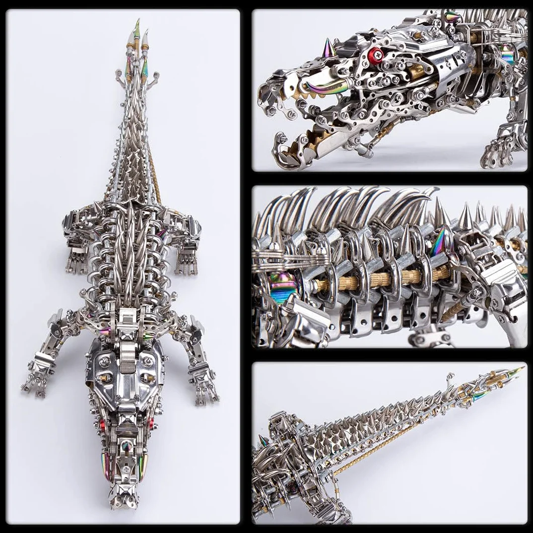 Peiro Puzzle in metallo 3D, con coccodrillo 3D, set di puzzle 3D, 1500 pezzi, set di puzzle a coccodrillo, set di puzzle 3D, in metallo, per adulti e bambini, argento