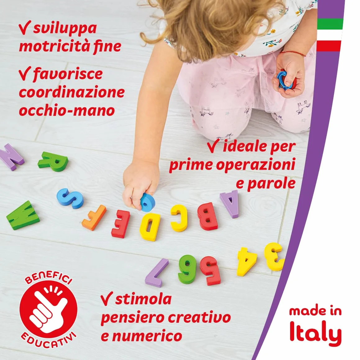 Quercetti ABC 123 Magnetic, Lettere e Numeri Magnetici per Bambini, Calamite Giochi Educativi 4 Anni, Lavagna Magnetica