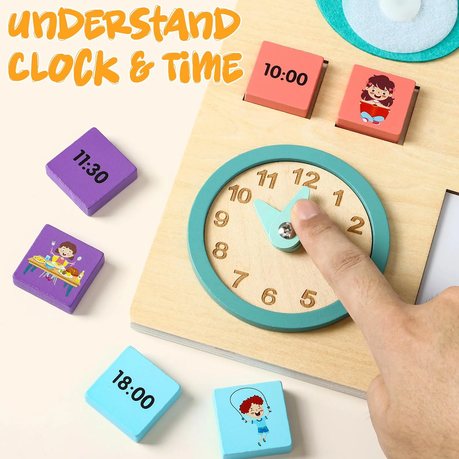 Atoylink Giocattolo di Matematica in Legno, Giochi Educativi con Orologio, Giochi Montessori per la Matematica, Numeri di Conteggio, Giochi Prima Eeducativi Regalo per Bambini 3 4 5 Anni