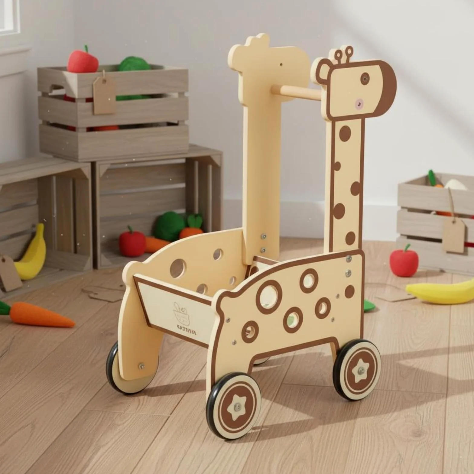 Milageto Carrello della Spesa Giocattolo in Legno per Bambini con Struttura Classica Ruote Lisce Maniglia Solida Comparto Aperto Set di Alimenti in Legno, Carrello della Spesa Rosa