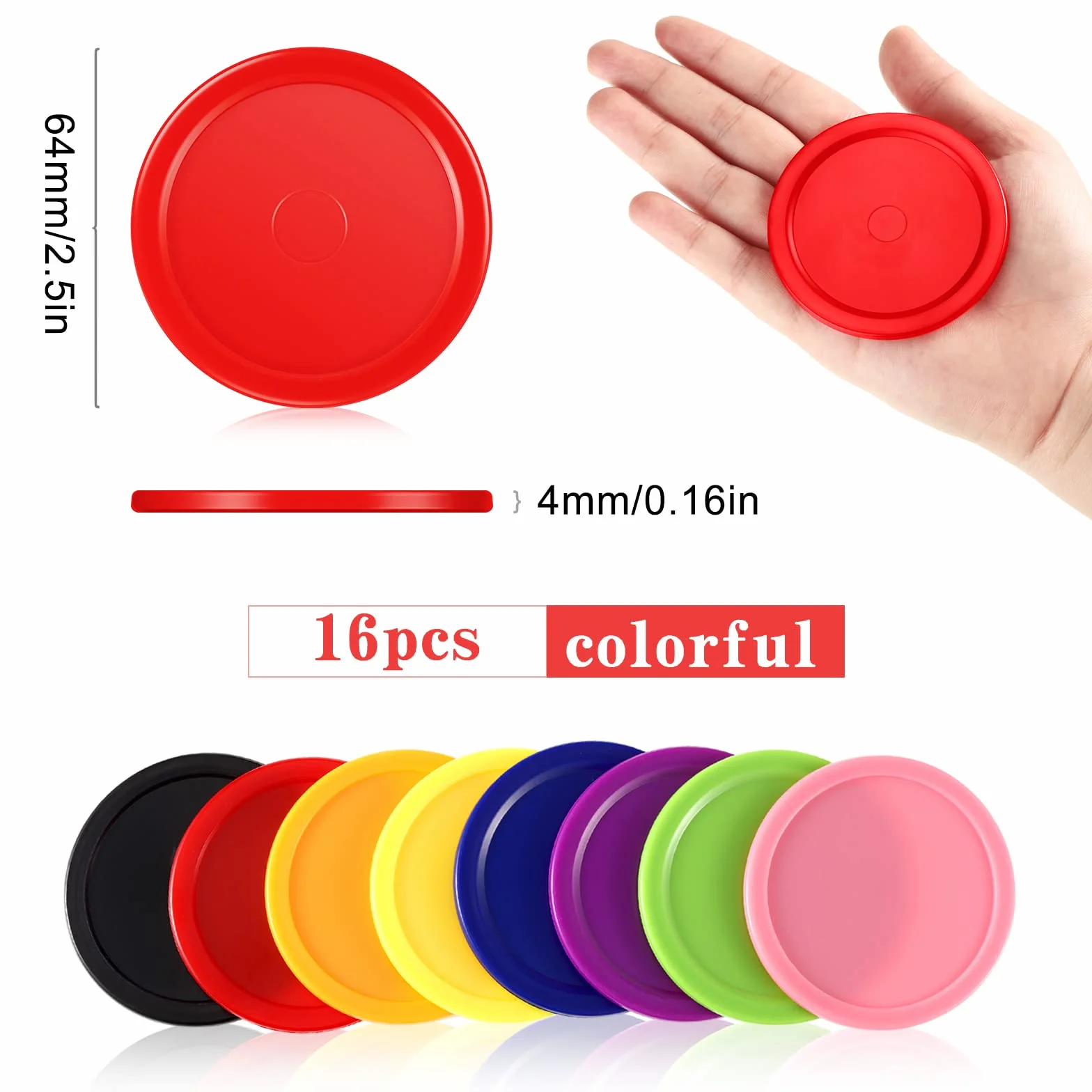 16 Pezzi Dischi da Hockey Domestici Sostituzione Rossa da 2,5 Pollici Dischi da Hockey Rotondi Dischi Pesanti per Tavoli da Hockey Multicolori per Tavoli da Gioco Accessori per Attrezzature