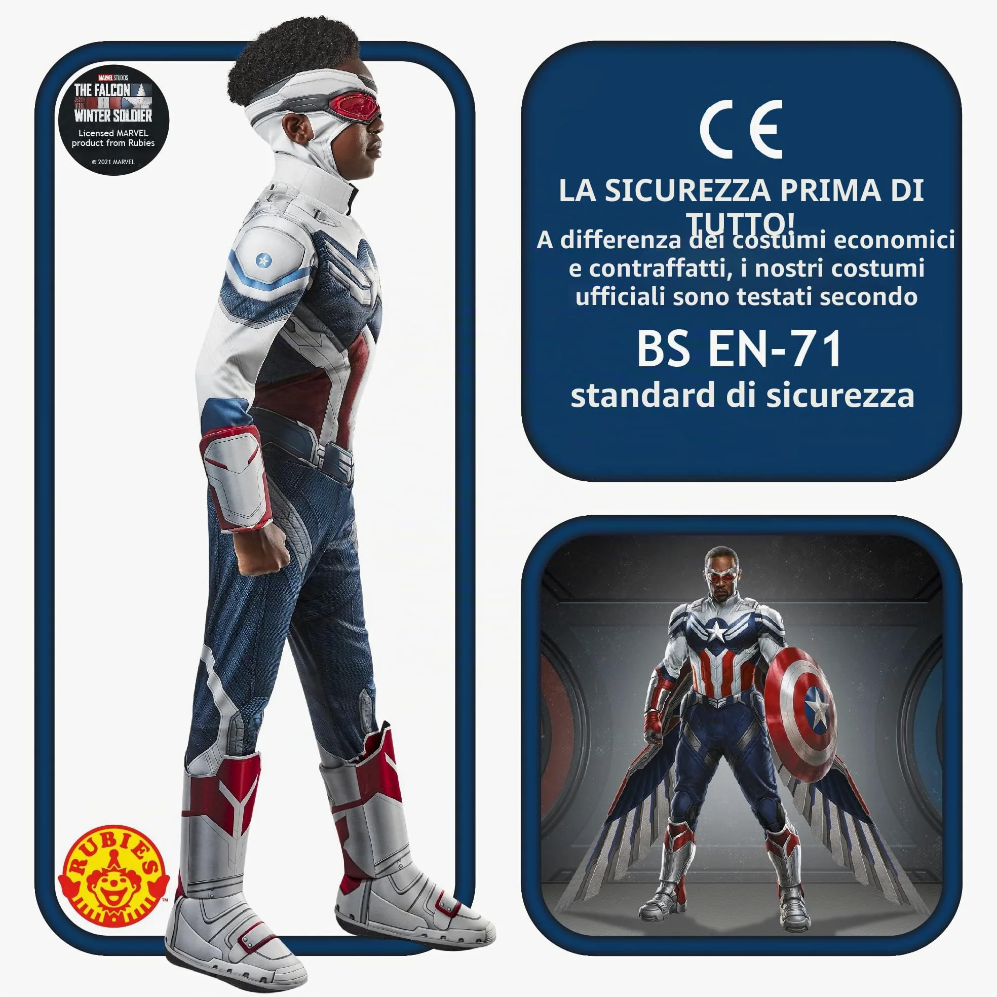 Rubie's Marvel: The Falcon And The Winter Soldier Captain America Deluxe Costume Costume Bambini e ragazzi