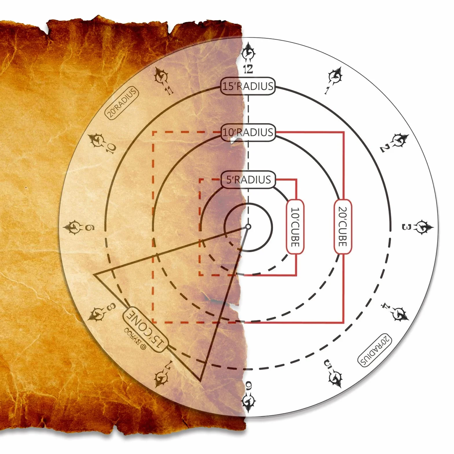 Marcatore di attacchi AOE di incantesimi, modello di effetto ad area DND - Byhoo Tappetino da tavolo da 2,5 cm Grid o Hex, accessori di gioco RPG per TTRPG 5E Dungeons and Dragons, Pathfinder