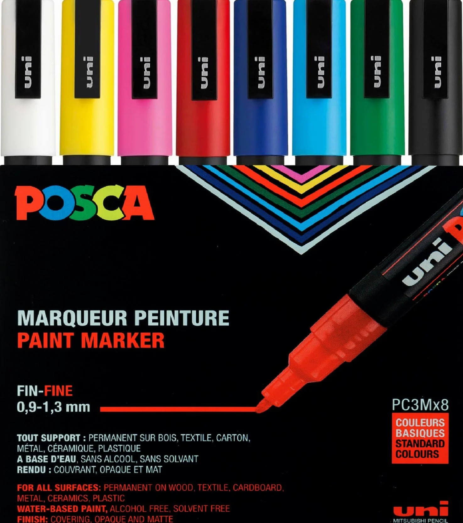 POSCA Pennarelli 8-set punta rotonda fine colori primari