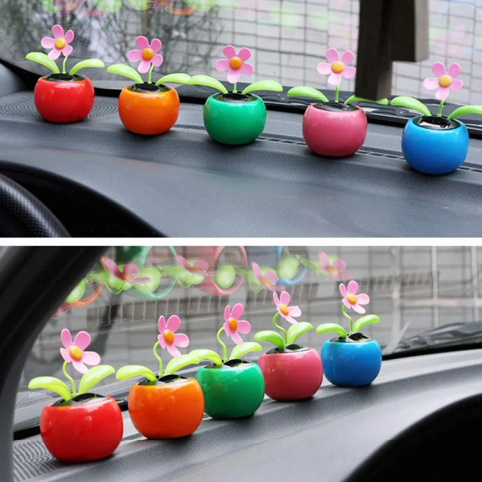 Fiori danzanti a energia solare 4 pezzi, decorazione da scrivania in plastica