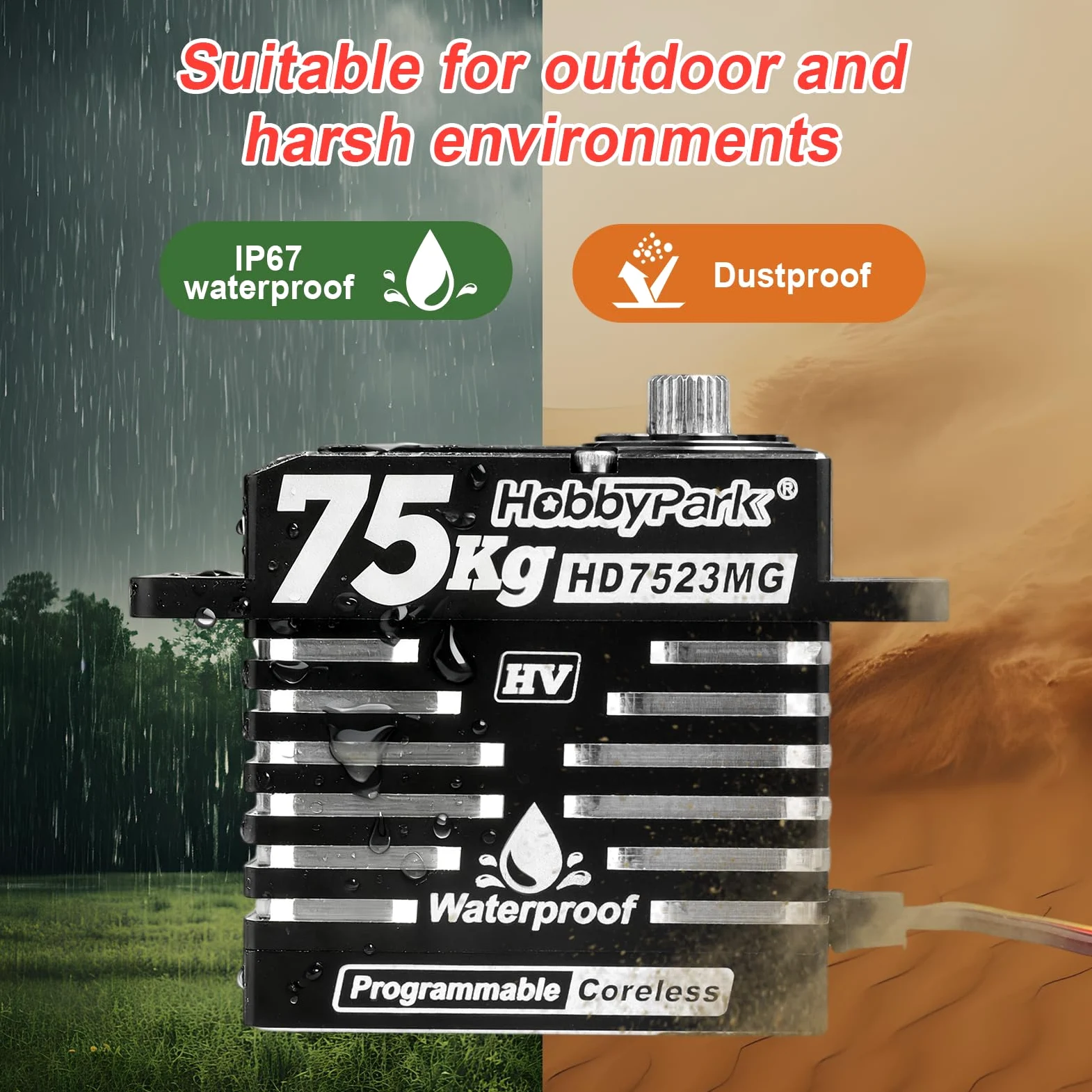 HobbyPark Impermeabile 75kg Alta Coppia RC Sterzo Servos Coreless Motore Digitale Servo Standard Size HV Ingranaggi in Metallo per 1/8 1/10 RC Crawler Auto Camion Buggy Basher Bashing 180 ° Custodia