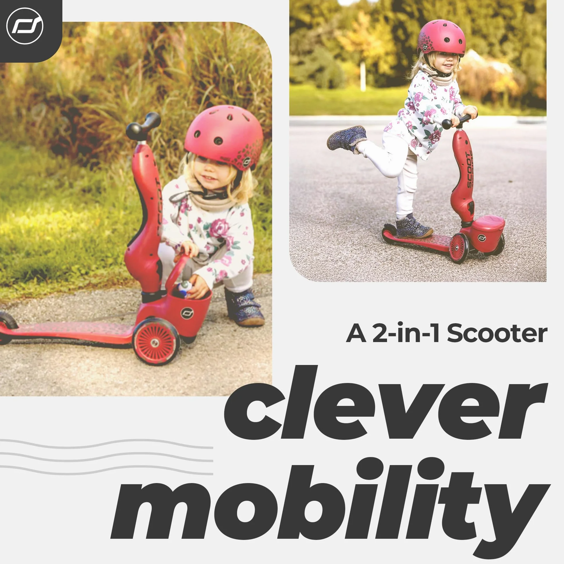 Scoot & Ride Highwaykick 1 Lifestyle Wildcat, ruota e scooter 2 in 1 per bambini (1-5 anni), con spazio di archiviazione, regolabile in altezza, cuscinetto di sicurezza, fino a 50 kg, motivo: Wildcat