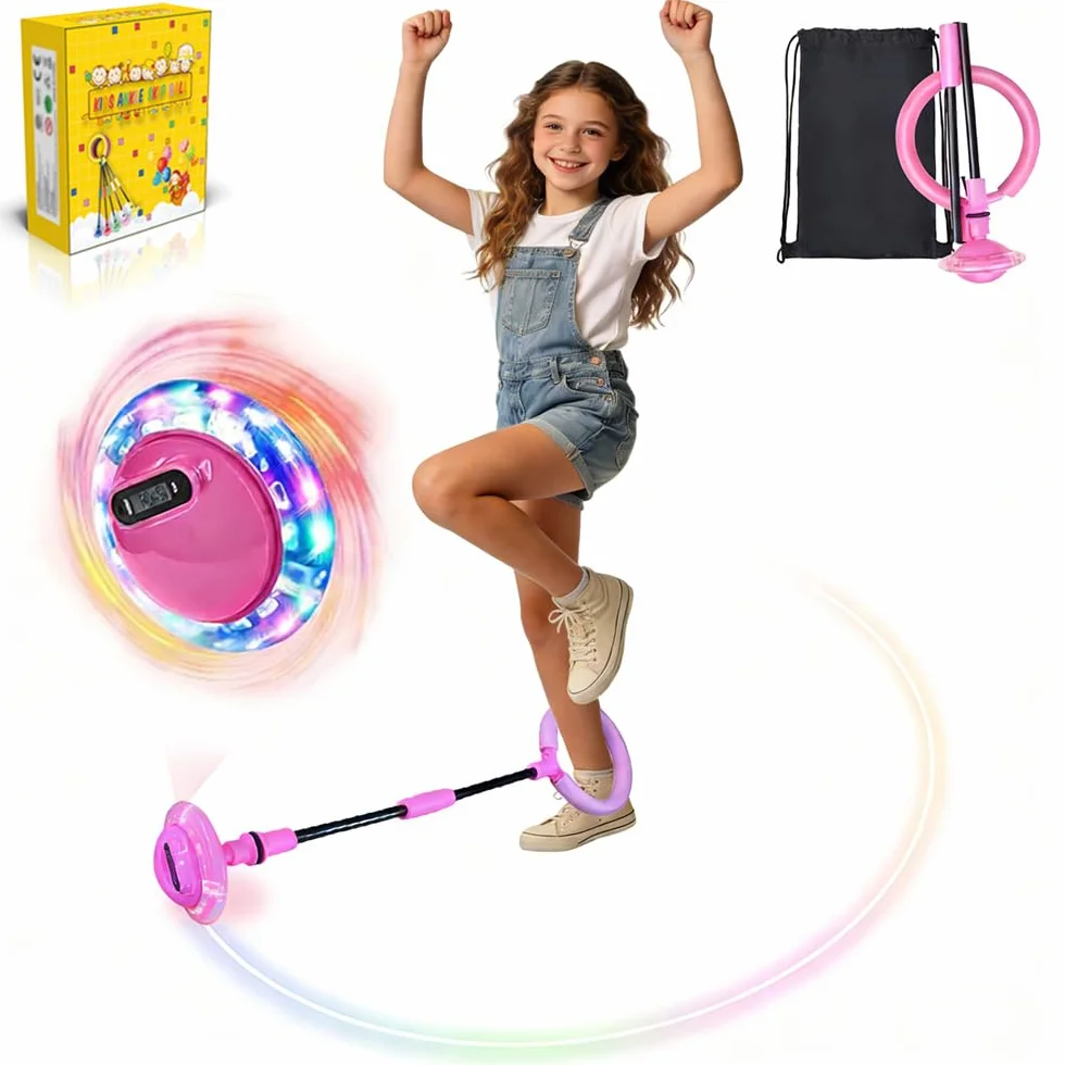 Anello di Salto della Caviglia,Palla per Caviglia con Luce LED Lampeggiante,Giochi caviglia di salto,Jumping Ball Palla da Salto Pieghevole per ragazze ragazzi regalo,esercizio fisico (Rosa - B)