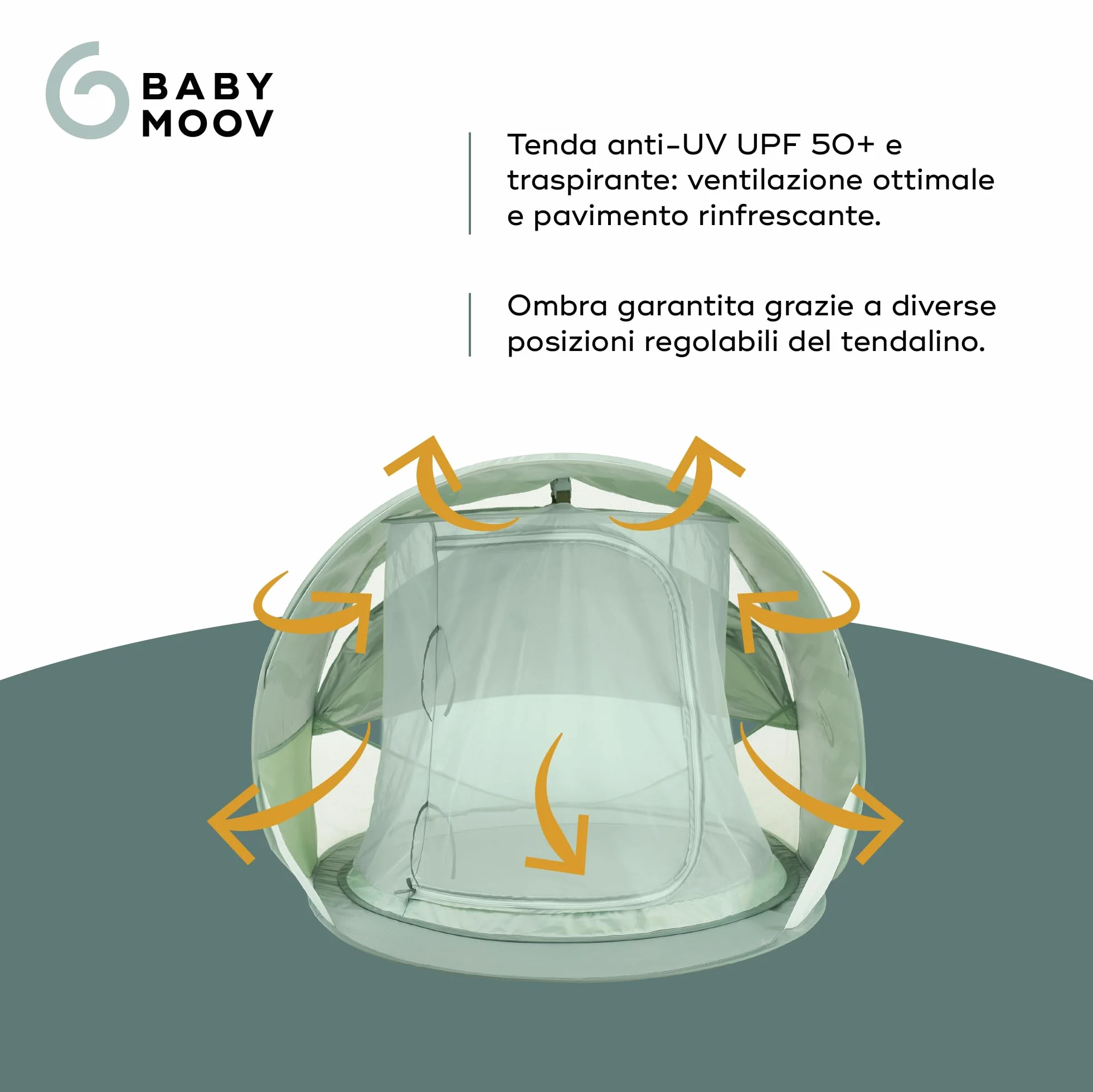 Babymoov Tenda anti-UV Moov & Protect - Alta protezione UPF 50+ - Tenda Rinfrescante - Grande Dimensione - Sistema Pop-Up - Zanzariera