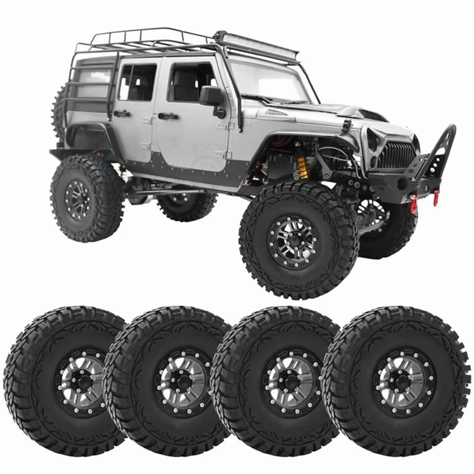 RC Car Pneumatico Ruota Compatibile con Axial per SCX10 90035 90022 90046 D90 D110 TF2 TRX-4 4 Pezzi Pneumatici per Cerchioni Beadlock in Metallo da 1,9 Pollici per 1/10 RC Rock Crawler