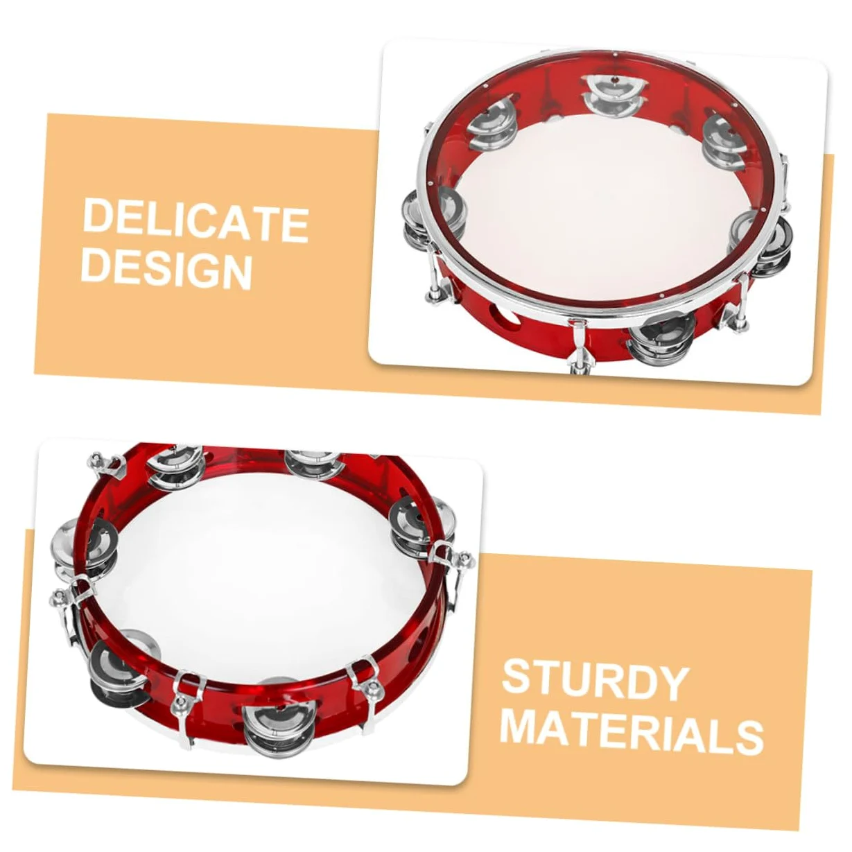 BESTonZON Tamburello Portatile Mano per Ragazzo Ragazza Strumento Musicale Percussione Leggero e Resistente per Feste e Attività Didattiche