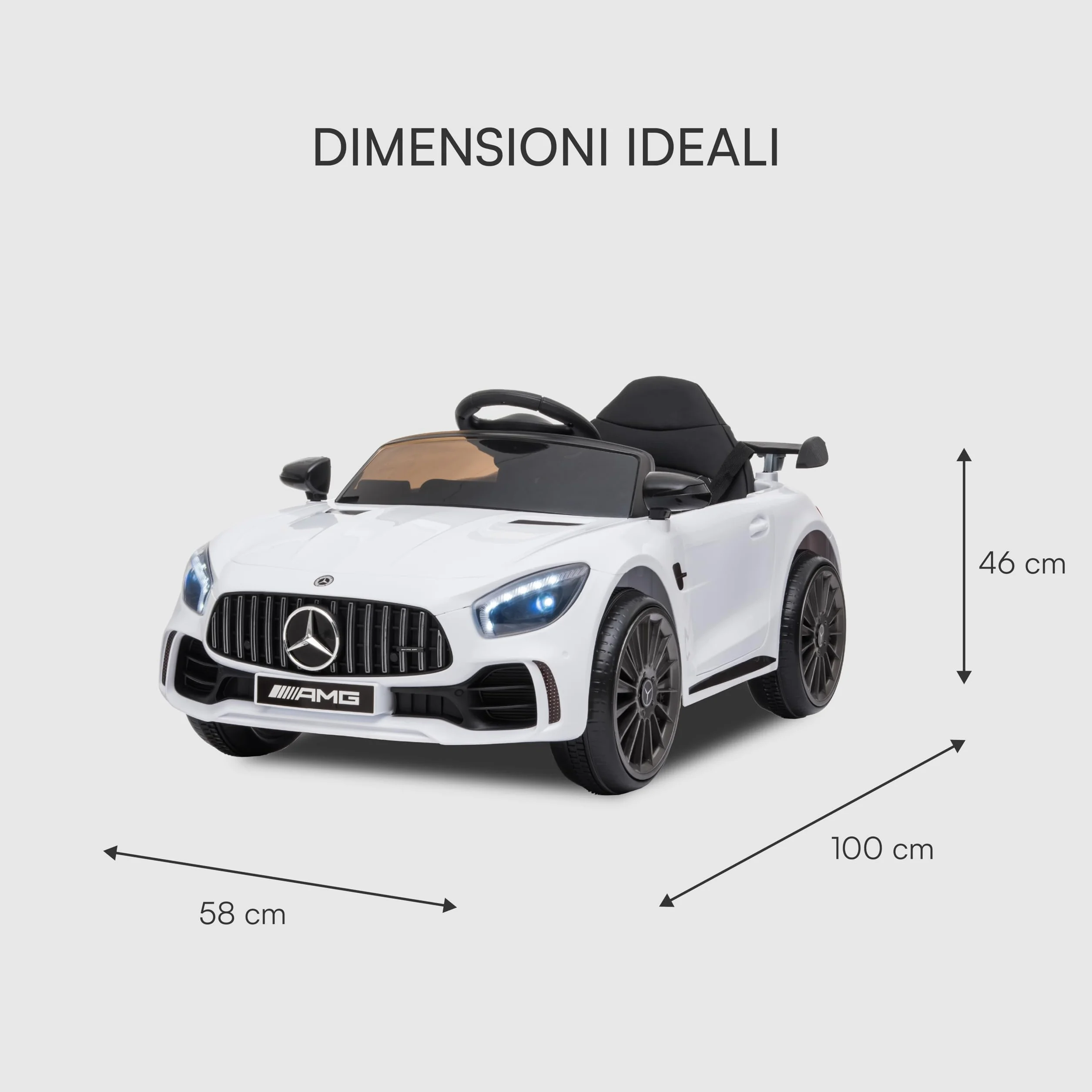 Baroni Toys Mercedes AMG Sport Macchina Elettrica Bambini 12V Porte Apribili Carico 25 Kg 1-4 anni Bianco