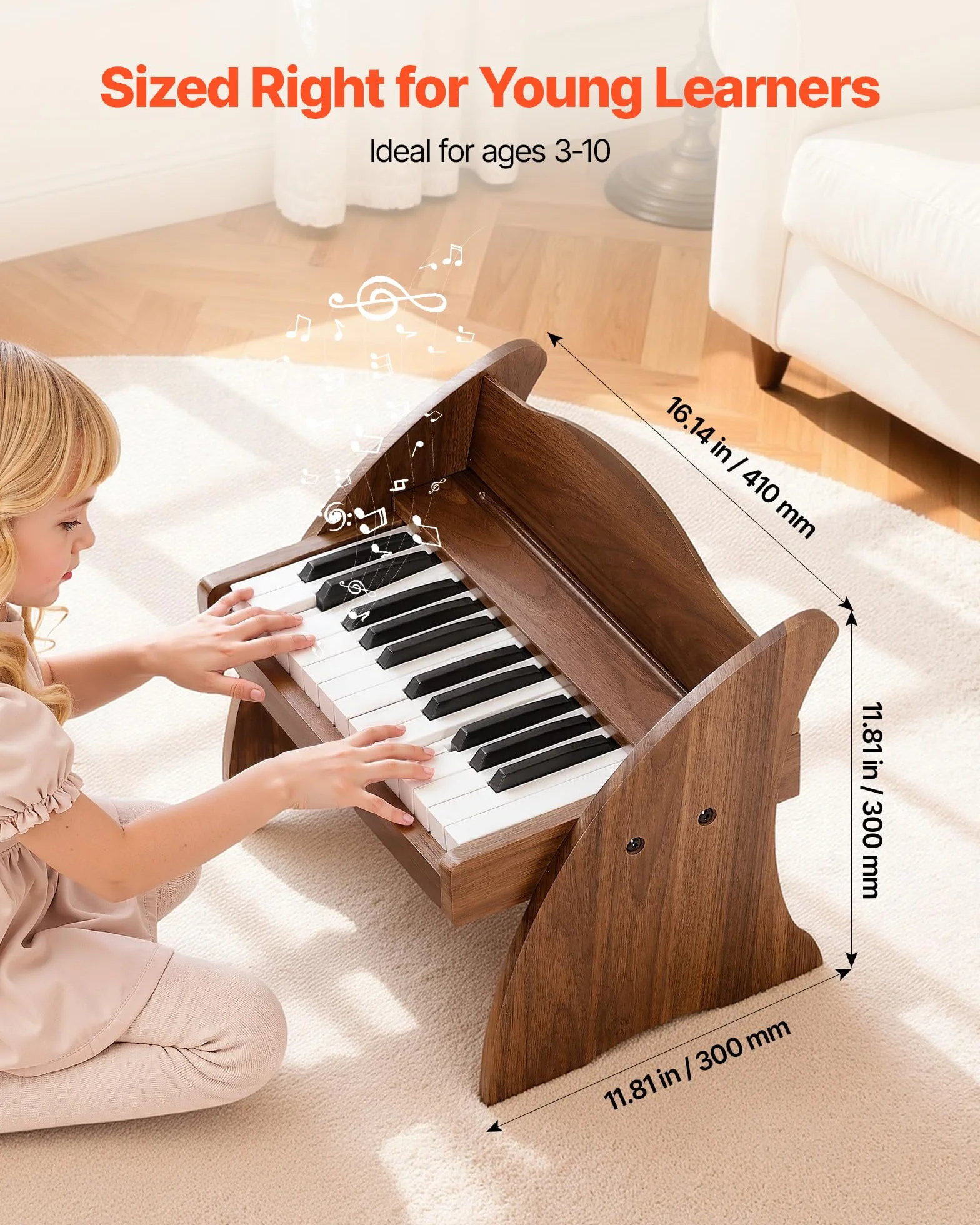 VEVOR Tastiera per Pianoforte per Bambini in Legno a 25 Tasti, Mini Strumento Musicale Giocattolo Educativo con Suono Realistico, Doppia Alimentazione, Volume Regolabile per Bambini Piccoli