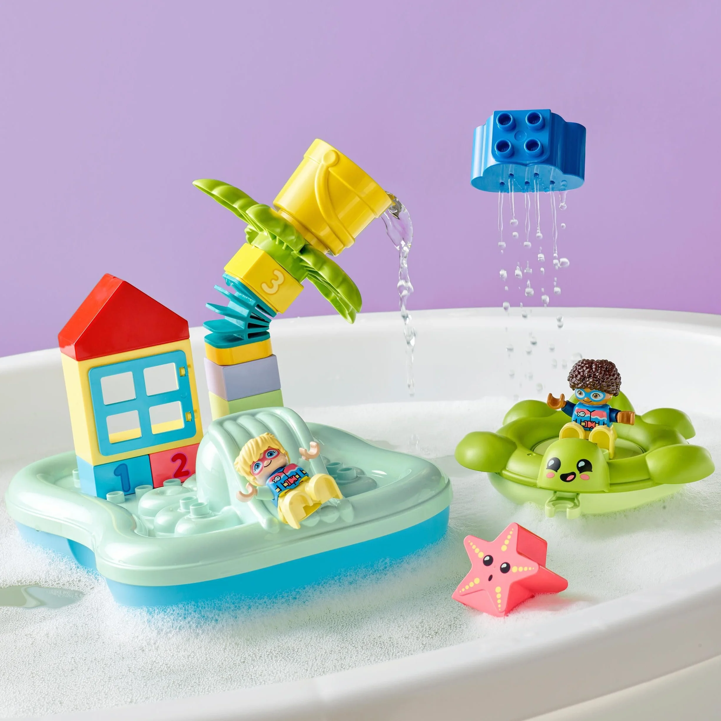 LEGO DUPLO Parco Acquatico, Giochi da Bagnetto per Bambini e Bambine dai 2 Anni in su con Isola Galleggiante, Tartaruga e Stella Marina, Facile da Pulire, Giocattoli per Vasca da Bagno 10989