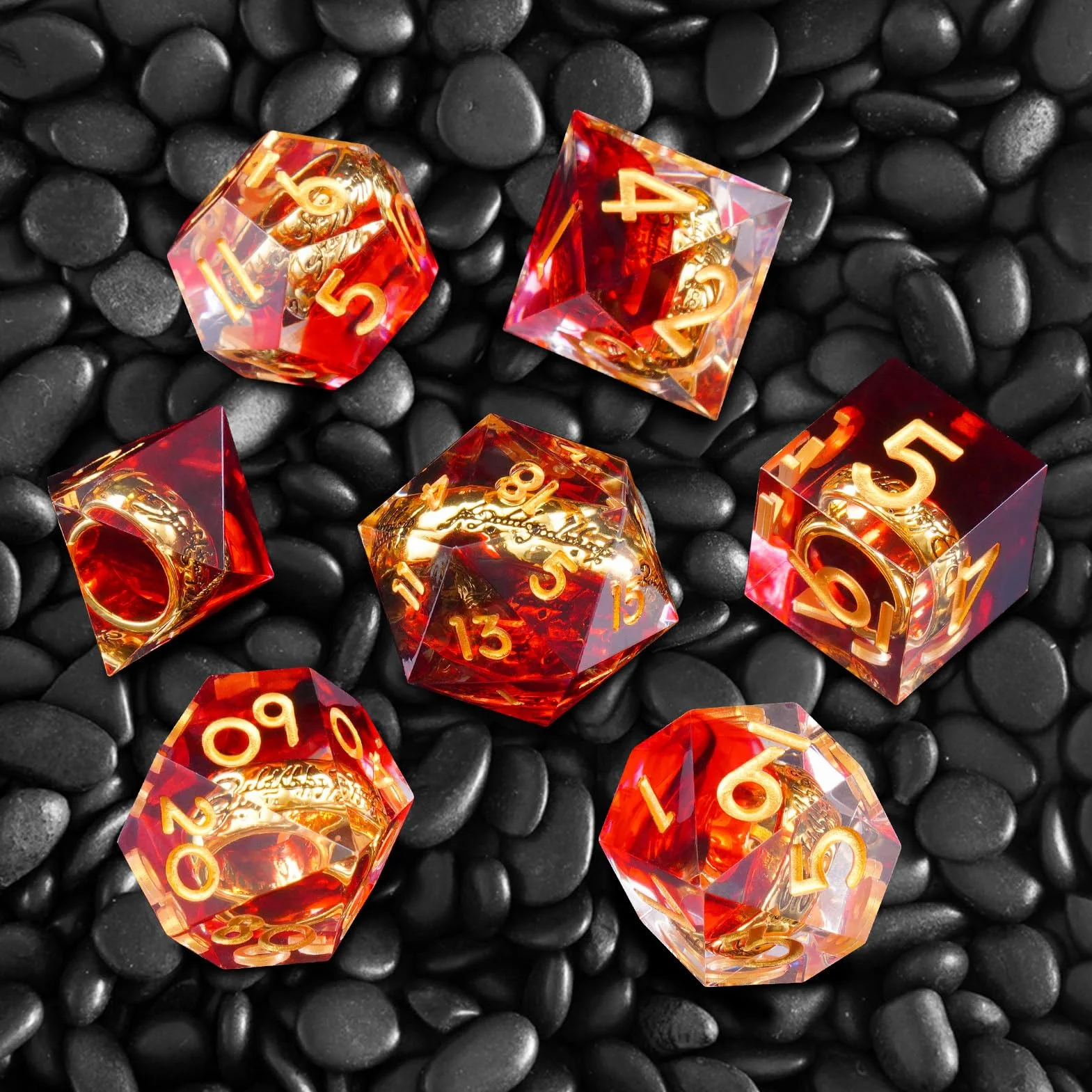 ORUZA DND - Set di dadi D&D fatti a mano, in resina sintetica con bordi appuntiti, per dungeon e dragon, Pathfinder, giochi da tavolo RPG MTG, con confezione regalo, 7 pezzi