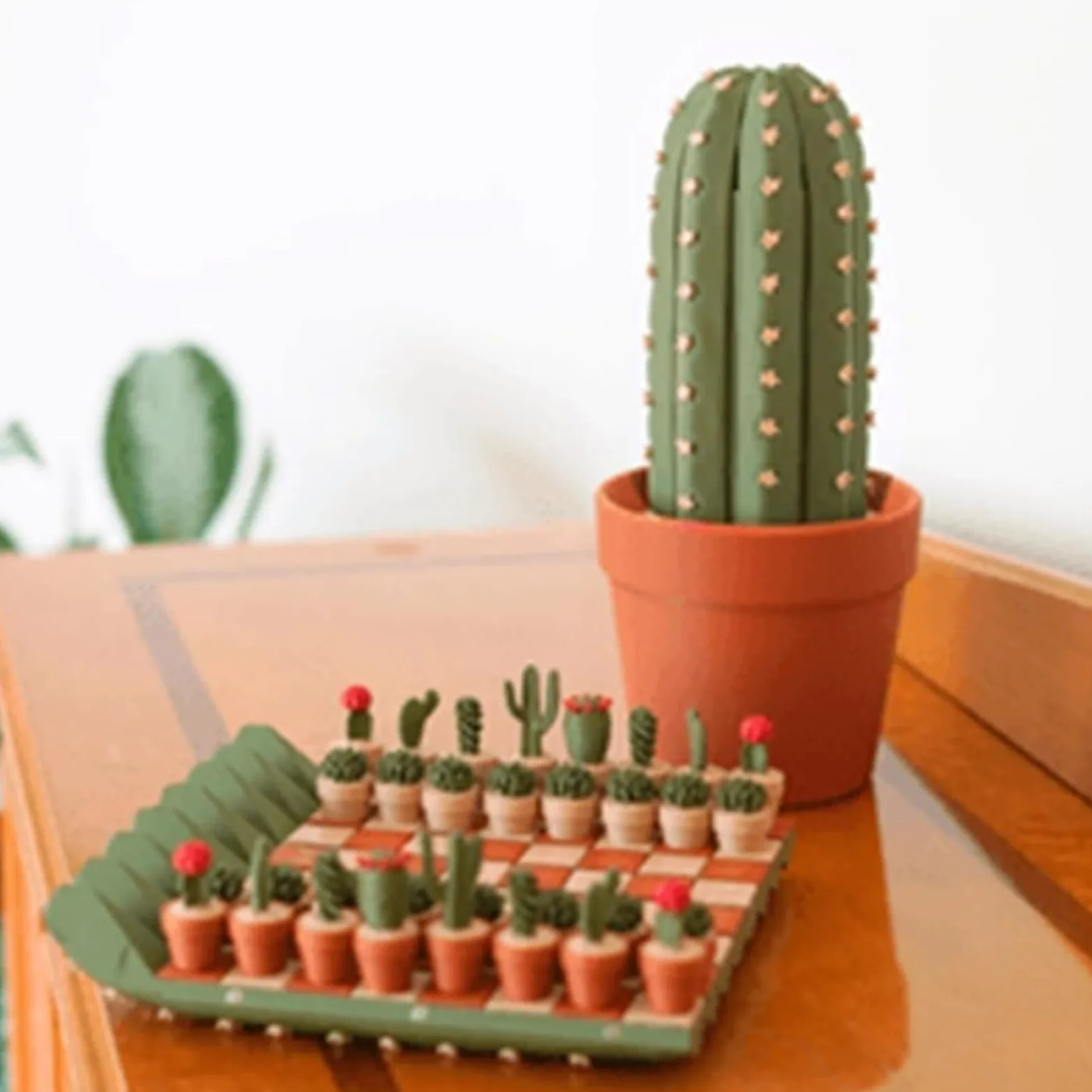 Set di scacchi a forma di cactus, scacchiera con monete a tema cactus, set di scacchi magnetici portatili, scacchi portatili stampati in 3D