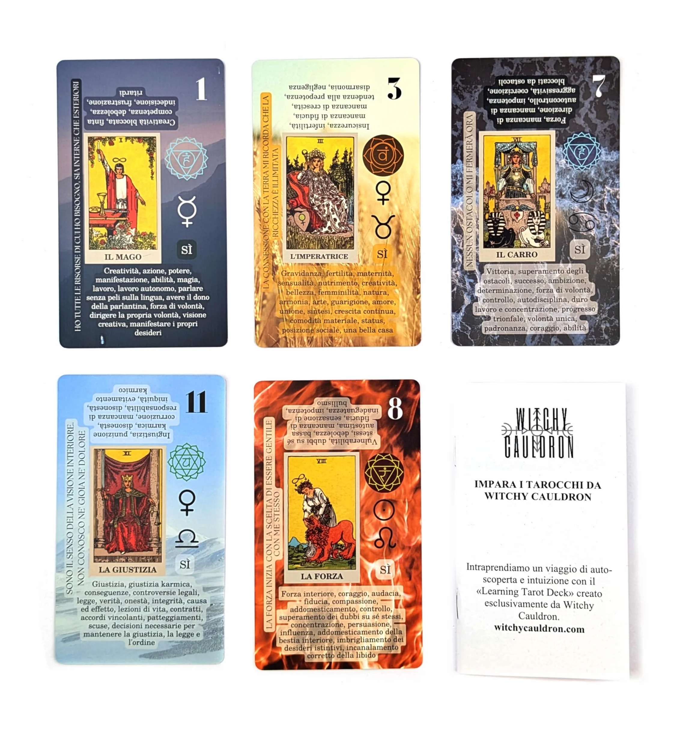 Witchy Cauldron Imparare i Tarocchi con parole chiave pianeti segni zodiacali chakra